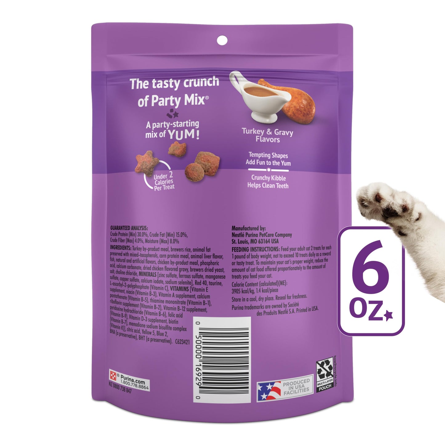 Purina Friskies Cat Treats, Party Mix Gravy-licious Crunch Turkey and Gravy Flavors - (Pack of 6) 6 oz. Pouches