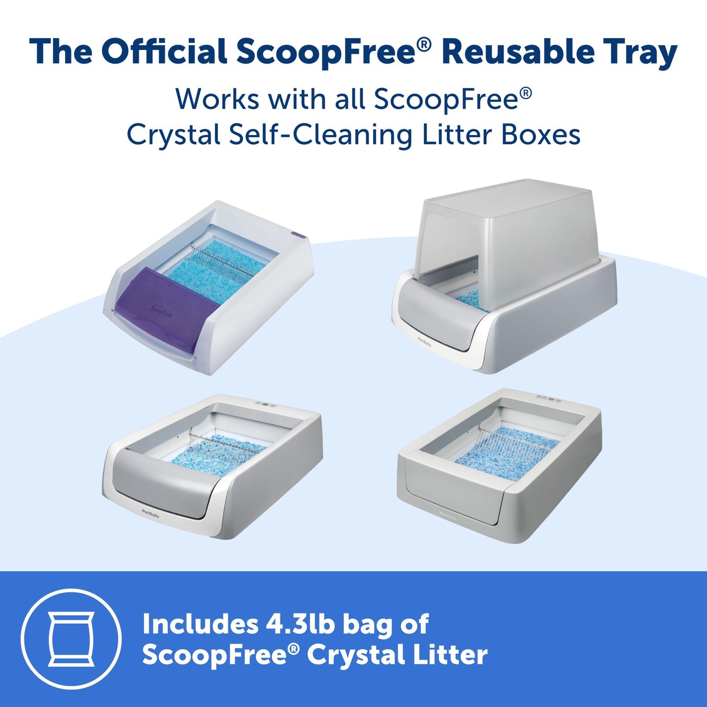 Official PetSafe ScoopFree Crystal Reusable Tray for Cat Litter Boxes - Includes 4.3 lb of Premium Blue Non Clumping Crystal Litter - Compatible with All PetSafe ScoopFree Automatic Litter Boxes