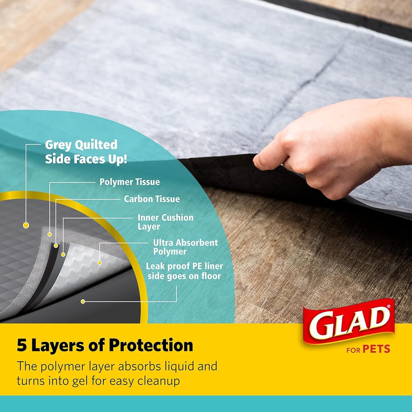 Glad for Pets Activated Charcoal Dog Training Pads, Small Size 17.5" x 23.5" Odor Absorbing, Pee Pads for Dogs Perfect for Training New Puppies, Charcoal, 120 Count (Pack of 2)