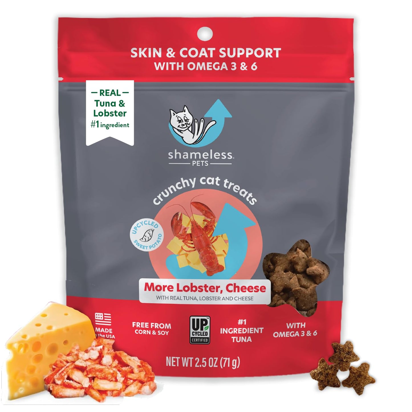 Shameless Pets Crunchy Cat Treats - Kitty Treats for Cats with Digestive Support, Natural Ingredients Kitten Treats with Real Tuna, Healthy Flavored Feline Snacks - Lobster & Cheese, 1-Pk