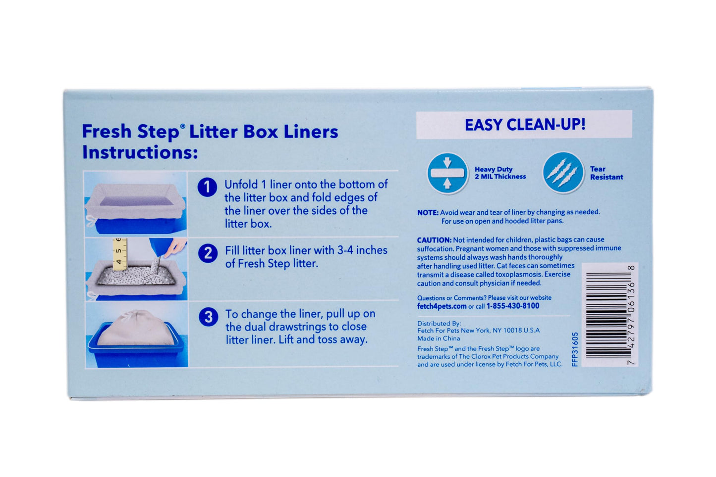 Fresh Step Drawstring Cat Litter Box Liners, Unscented, Size Large, 30" x 17" | Kitty Litter Bags - Cat Litter Liners for Rectangle or Oval Litterboxes, 15 Count - 12 Pack