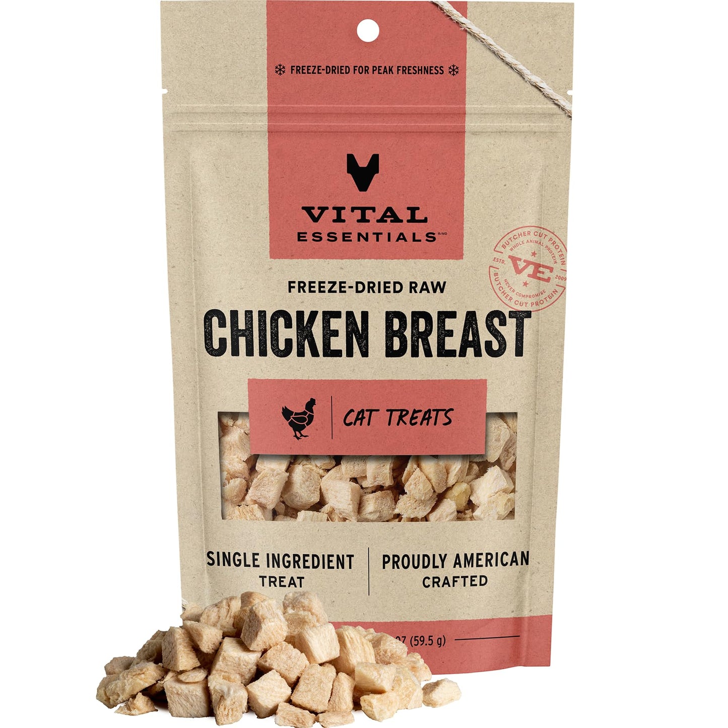 Vital Essentials Freeze Dried Raw Single Ingredient Cat Treats, Chicken Breast, 2.1 oz