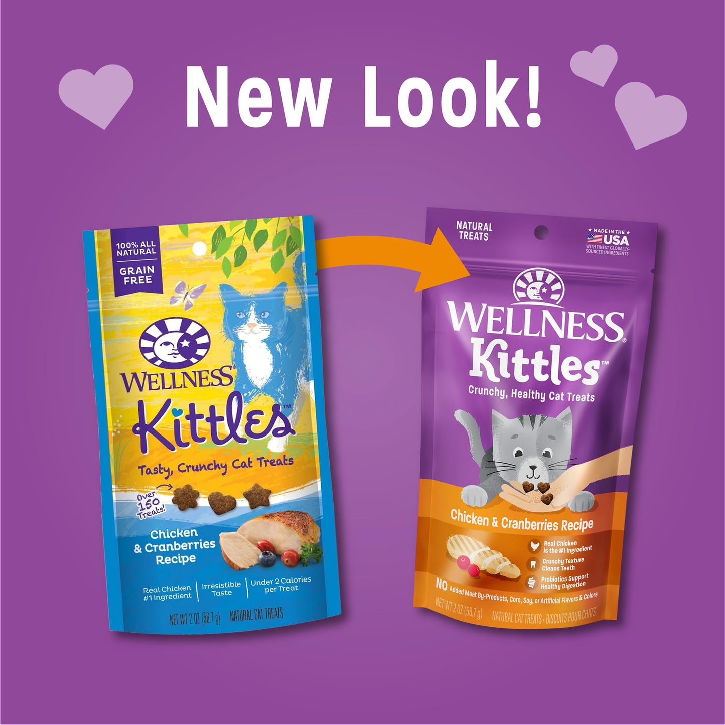 Wellness Kittles Crunchy Natural Grain-Free Cat Treats, Chicken & Cranberry, 2-Ounce Bag