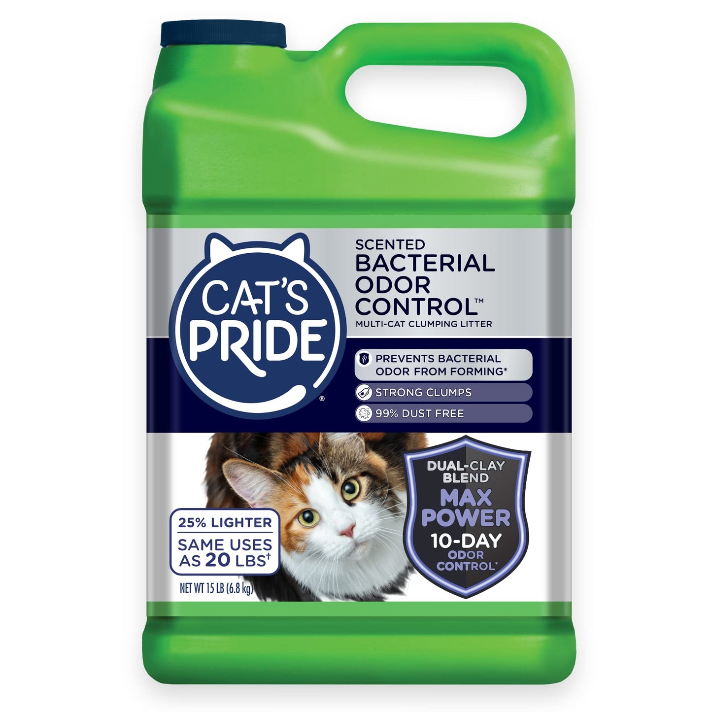 Cat's Pride Max Power: Bacterial Odor Control - Up to 10 Days of Powerful Odor Control - Strong Clumping - 99% Dust Free - Multi-Cat Litter, Fresh Scented, 15 Pounds