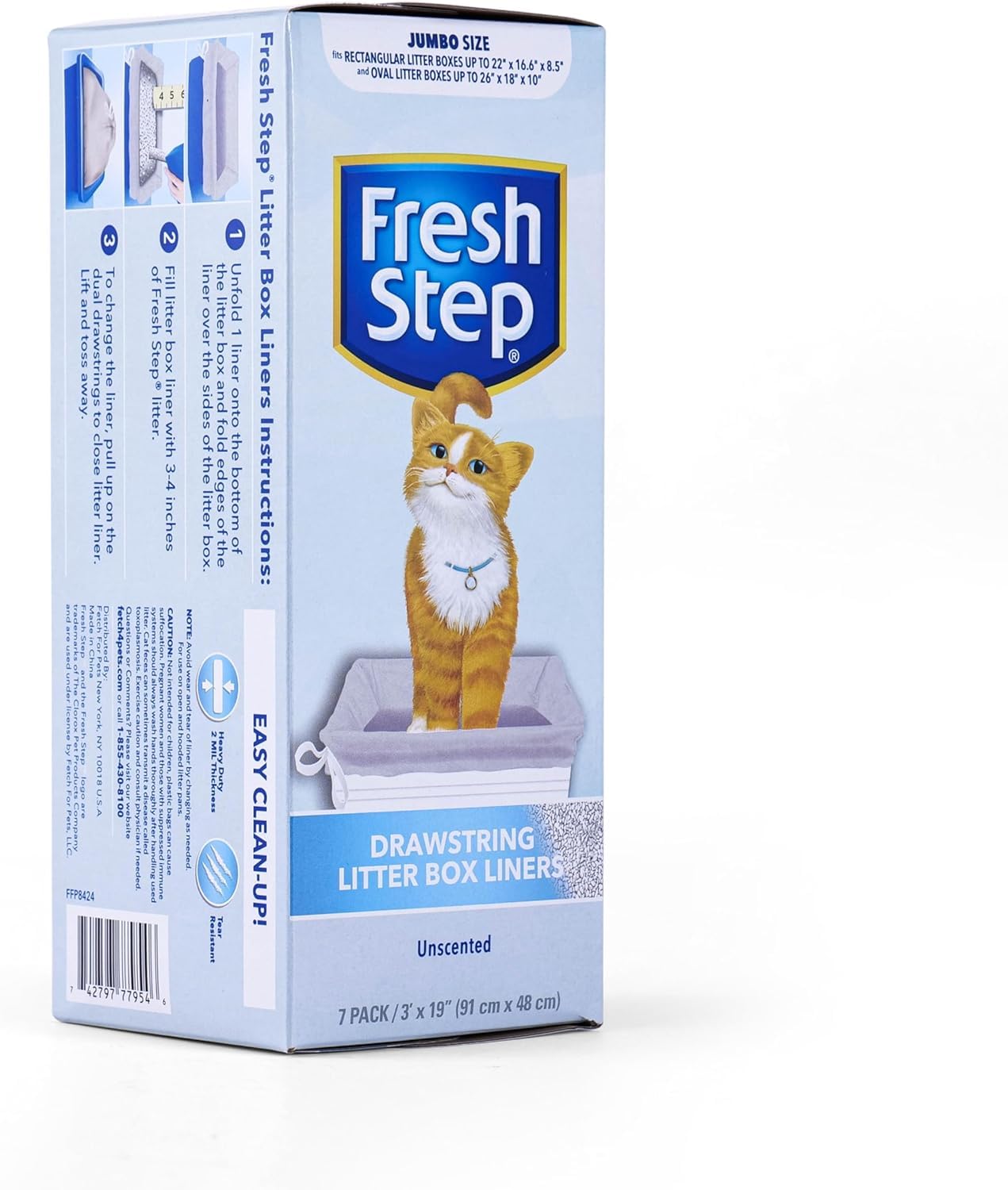 Fresh Step Drawstring Large Litter Box Liners | Heavy Duty Liners for Cat Litter Box | Scented & Unscented Available | Quick & Easy Cleanup, Unscented, Jumbo - 36 Pack