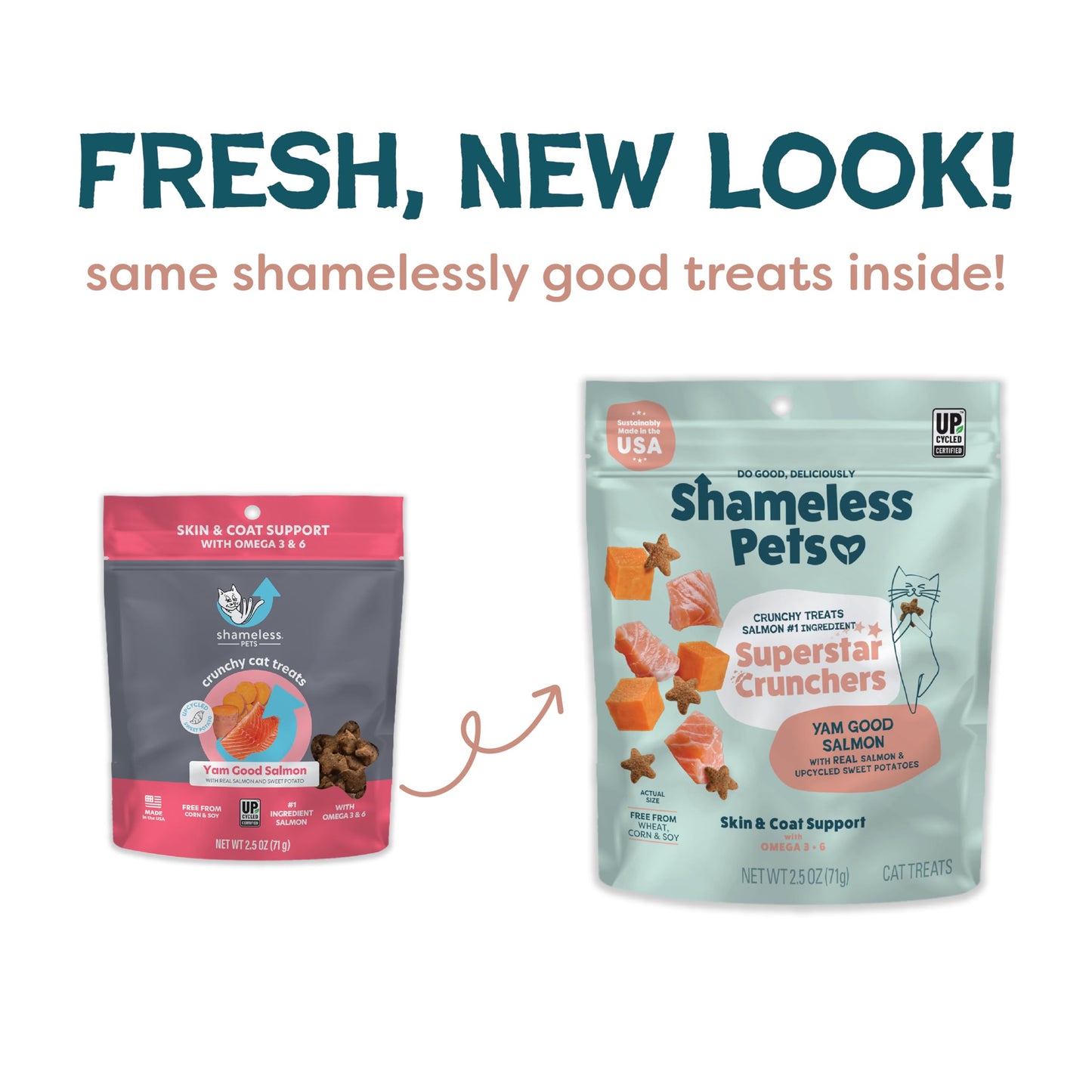 Shameless Pets Crunchy Cat Treats - Kitty Treats for Cats with Skin & Coat Support, Natural Ingredients Kitten Treats with Real Salmon, Healthy Flavored Feline Snacks - Yam Good Salmon, 3-Pk