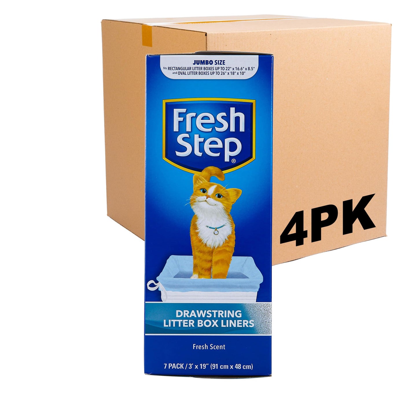 Fresh Step Drawstring Large Litter Box Liners | Heavy Duty Liners for Cat Litter Box | Scented & Unscented Available | Quick & Easy Cleanup, Scented, Jumbo - 4 Pack