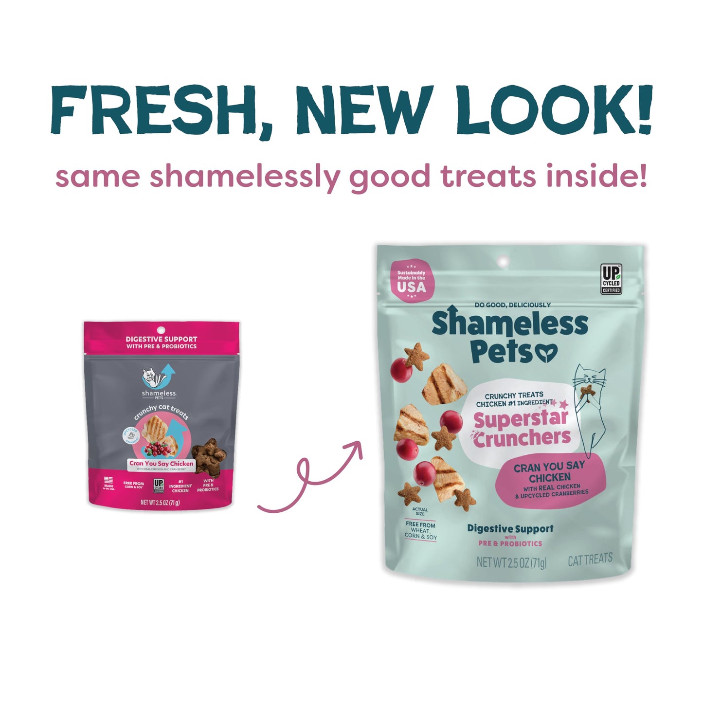 Shameless Pets Crunchy Cat Treats - Kitty Treats for Cats with Digestive Support, Natural Kitten Treats with Real Chicken, Healthy Flavored Feline Snacks - Cran You Say Chicken, 3-Pk