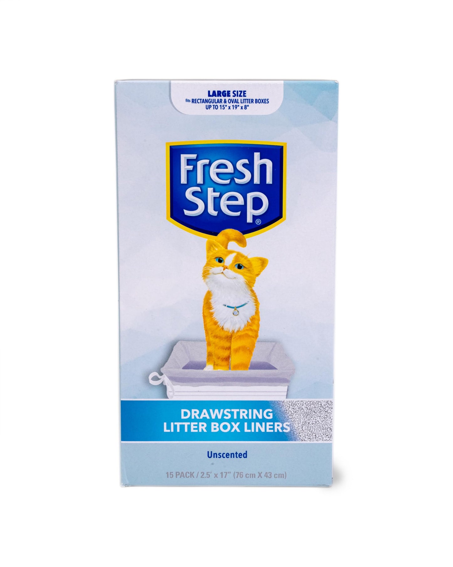 Fresh Step Drawstring Cat Litter Box Liners, Unscented, Size Large, 30" x 17" | Kitty Litter Bags - Cat Litter Liners for Rectangle or Oval Litterboxes, 15 Count - 12 Pack