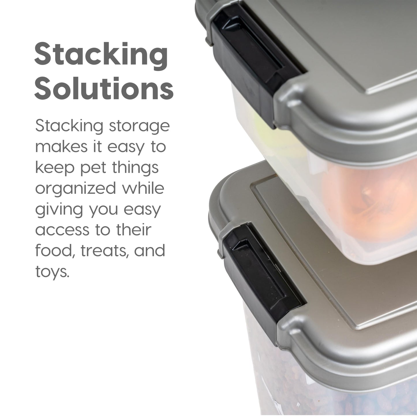 IRIS USA Dog Food Storage Container, 30 lbs & 11 lbs Combo, Cat Food Storage Container, Dog Treat Container, Airtight, Stackable, 2-Cup Scoop, Wheels, Easy Mobility, Silver