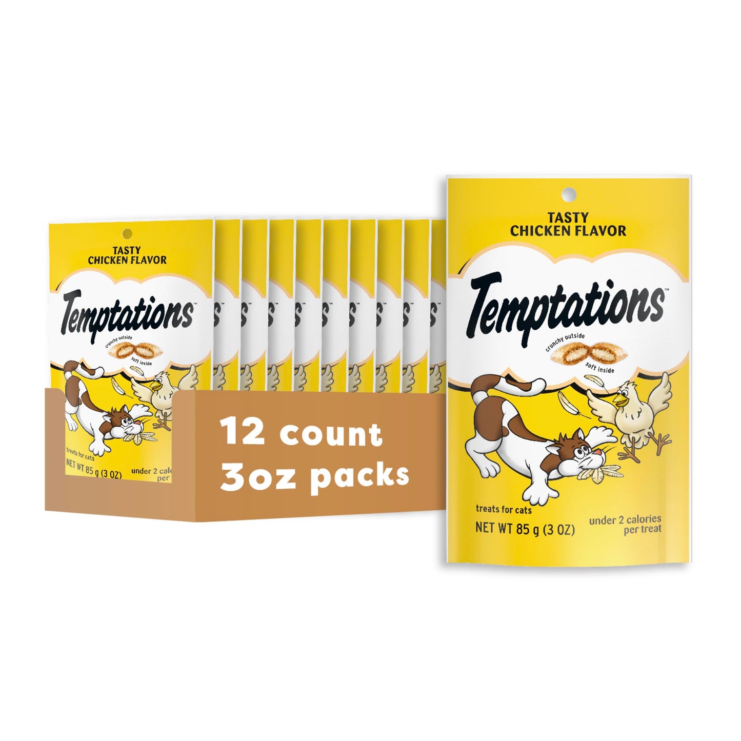 Temptations Classic Crunchy and Soft Cat Treats Tasty Chicken Flavor, 3 oz. Pouch (Pack of 12)