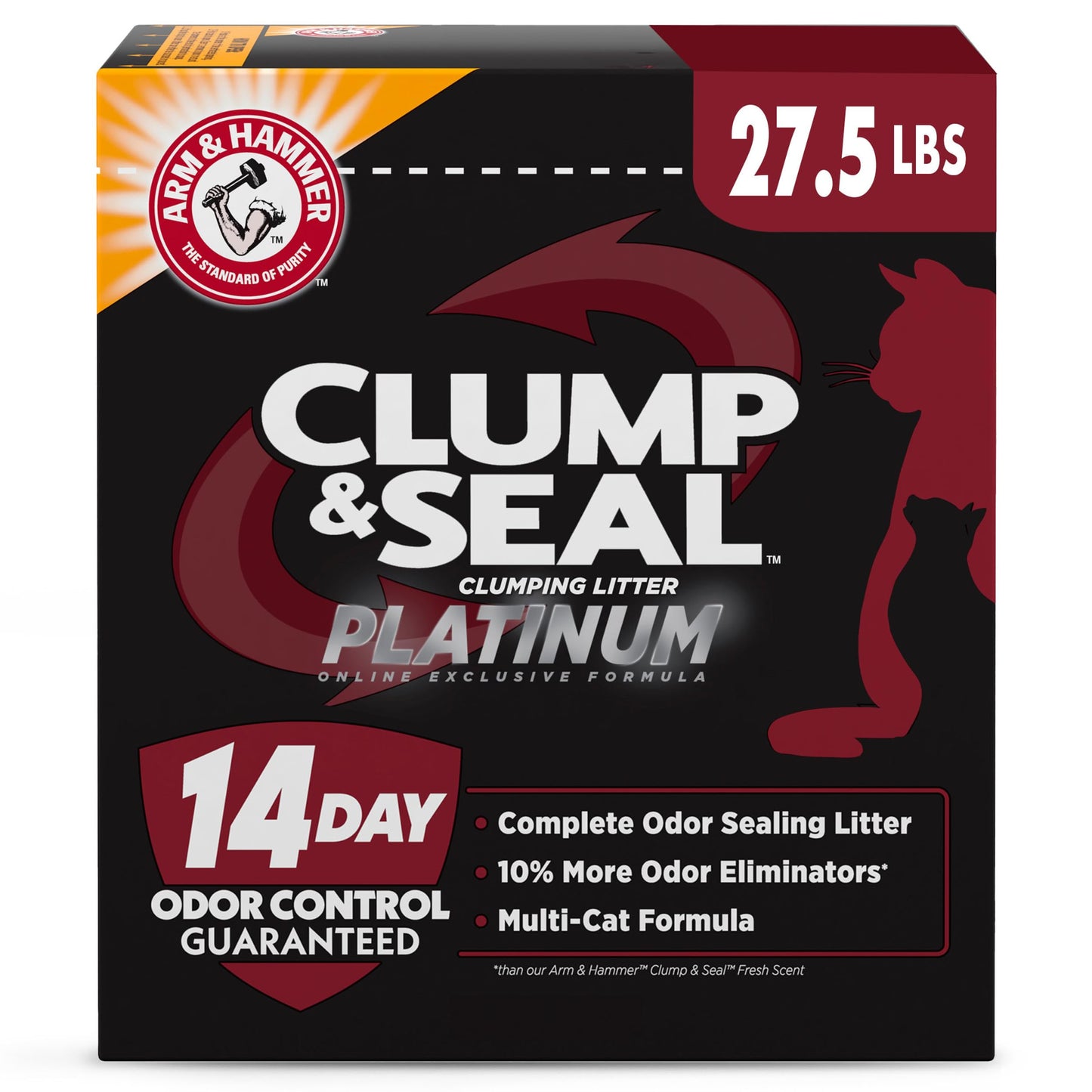 ARM & HAMMER Clump & Seal Platinum, Complete Odor Sealing Clumping Cat Litter, Multi-Cat, 14-Day Odor Control, Online Exclusive Formula, 27.5 Lbs