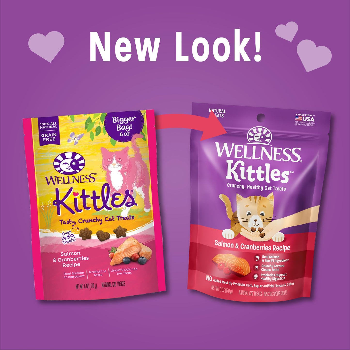 Wellness Kittles Natural Grain Free Salmon & Cranberries Cat Treats, 6 oz, Bag