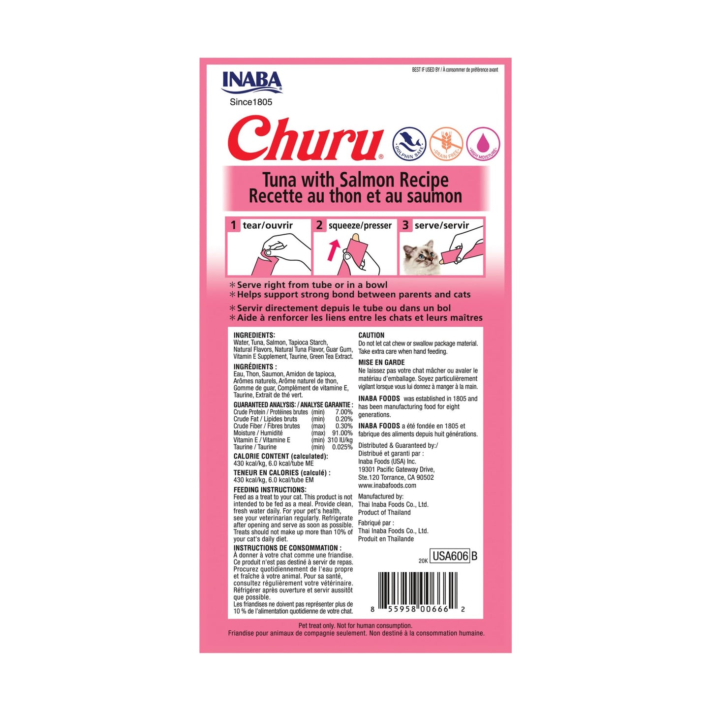 INABA Churu Tuna with Salmon Recipe Lickable Creamy Purée Cat Treats 24 Tubes