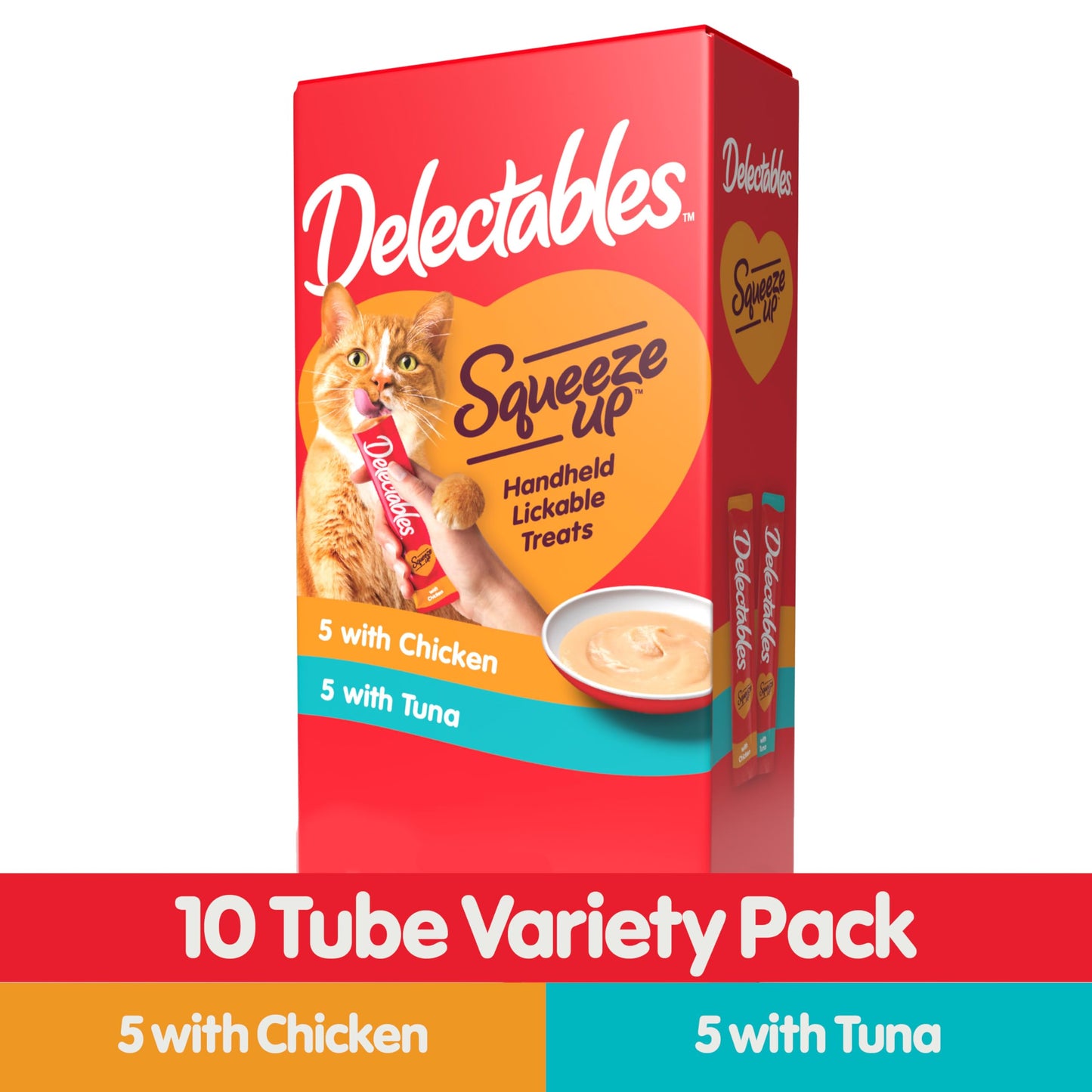 Hartz Delectables Squeeze Up Interactive Lickable Wet Cat Treats for Adult & Senior Cats, Chicken & Tuna, 10 Count,5 oz