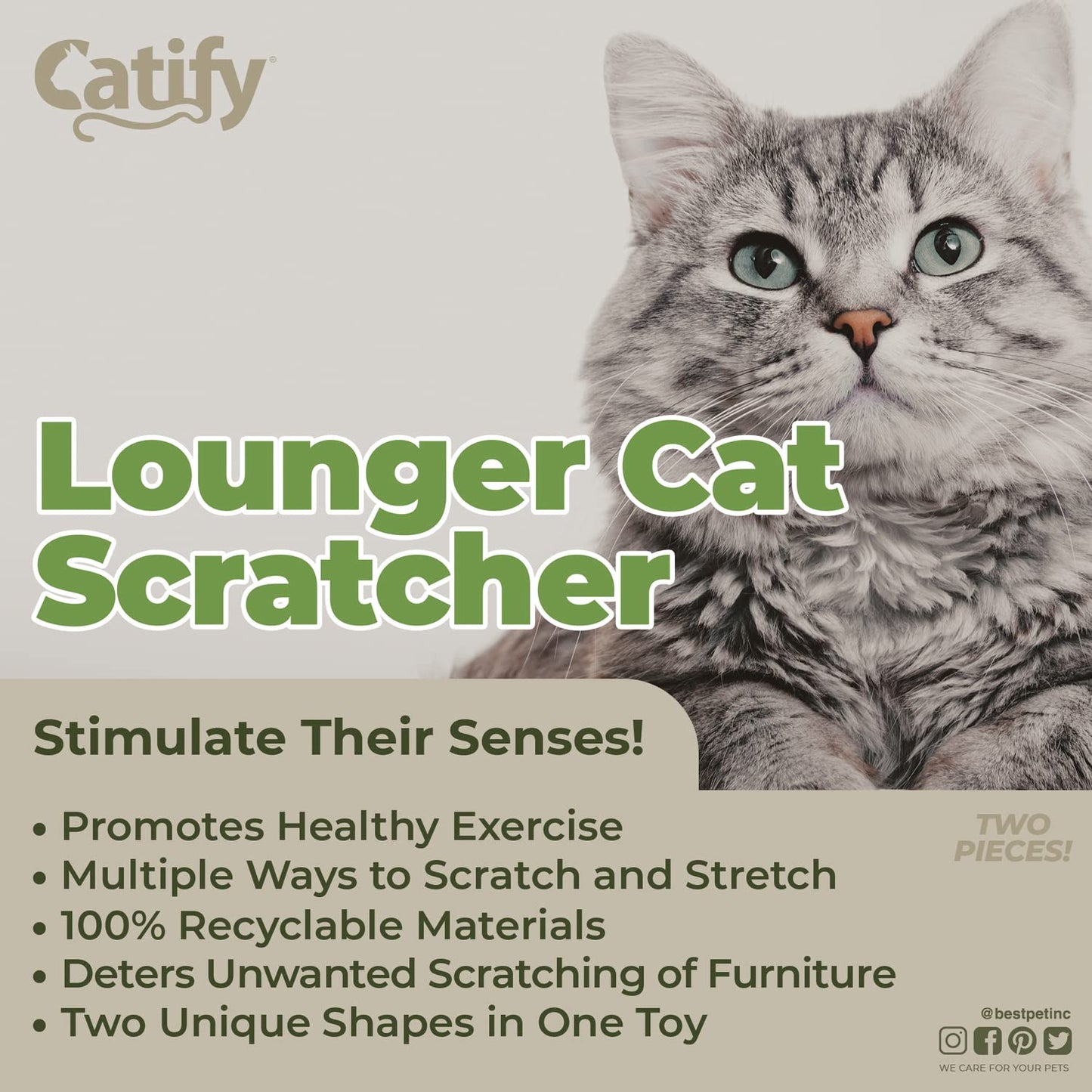 Best Pet Supplies Corrugated Cardboard Cat Scratcher Refill Pads, Lounger, and Fun Interactive Scratching Boards, Claw Safe, Durable, Natural Recycled Materials, Supports Active Play - Lounger I