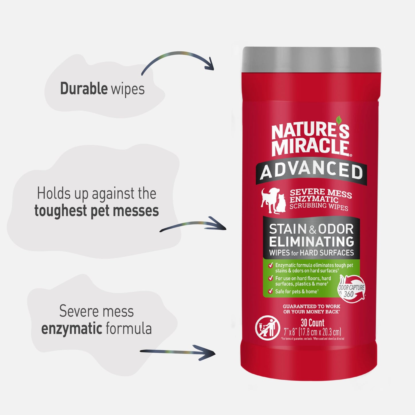 Nature's Miracle Nature’s Miracle Advanced Stain And Odor Eliminating Wipes for Hard Surfaces 30 Count, Enzymatic Formula Eliminates Tough Pet Messes