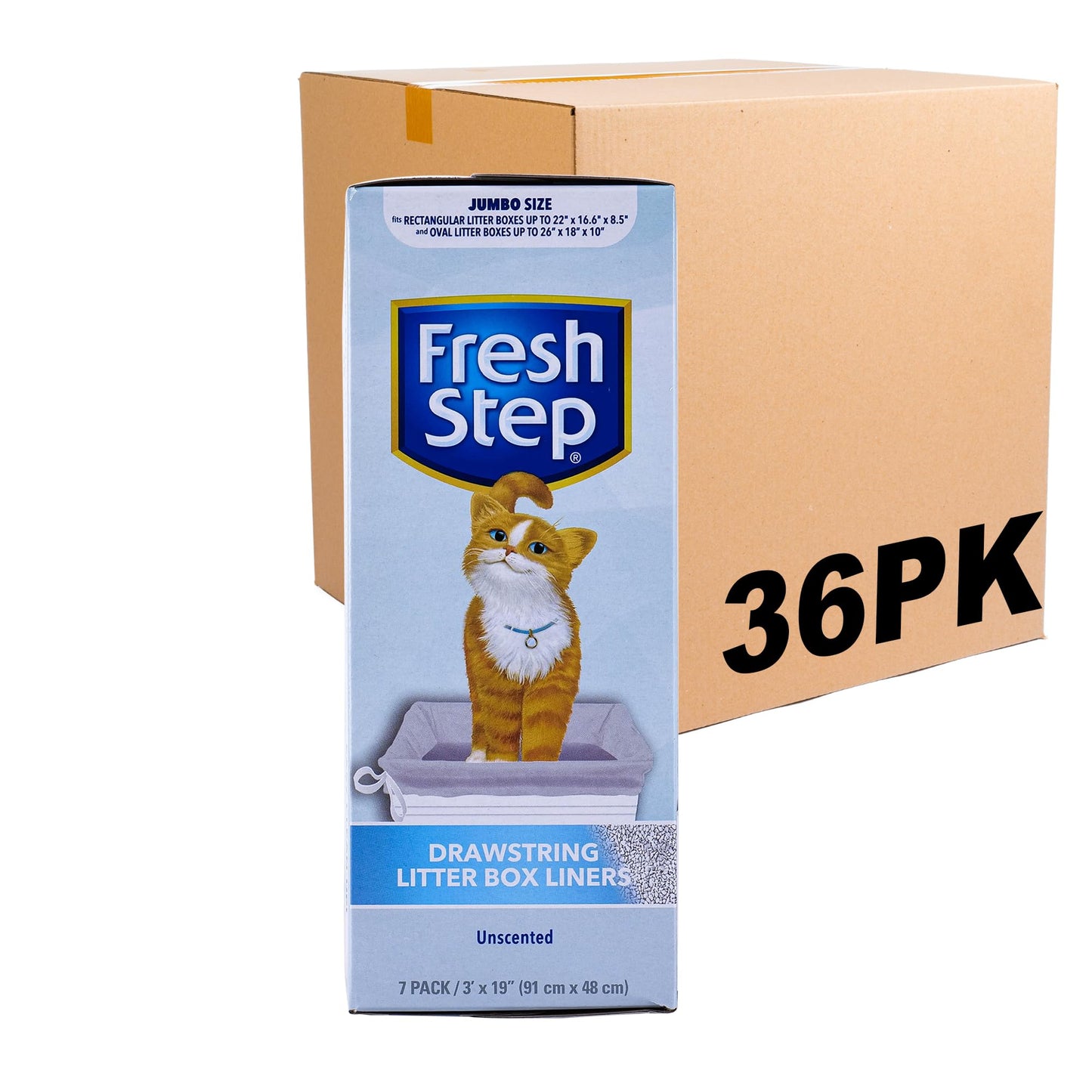 Fresh Step Drawstring Large Litter Box Liners | Heavy Duty Liners for Cat Litter Box | Scented & Unscented Available | Quick & Easy Cleanup, Unscented, Jumbo - 36 Pack