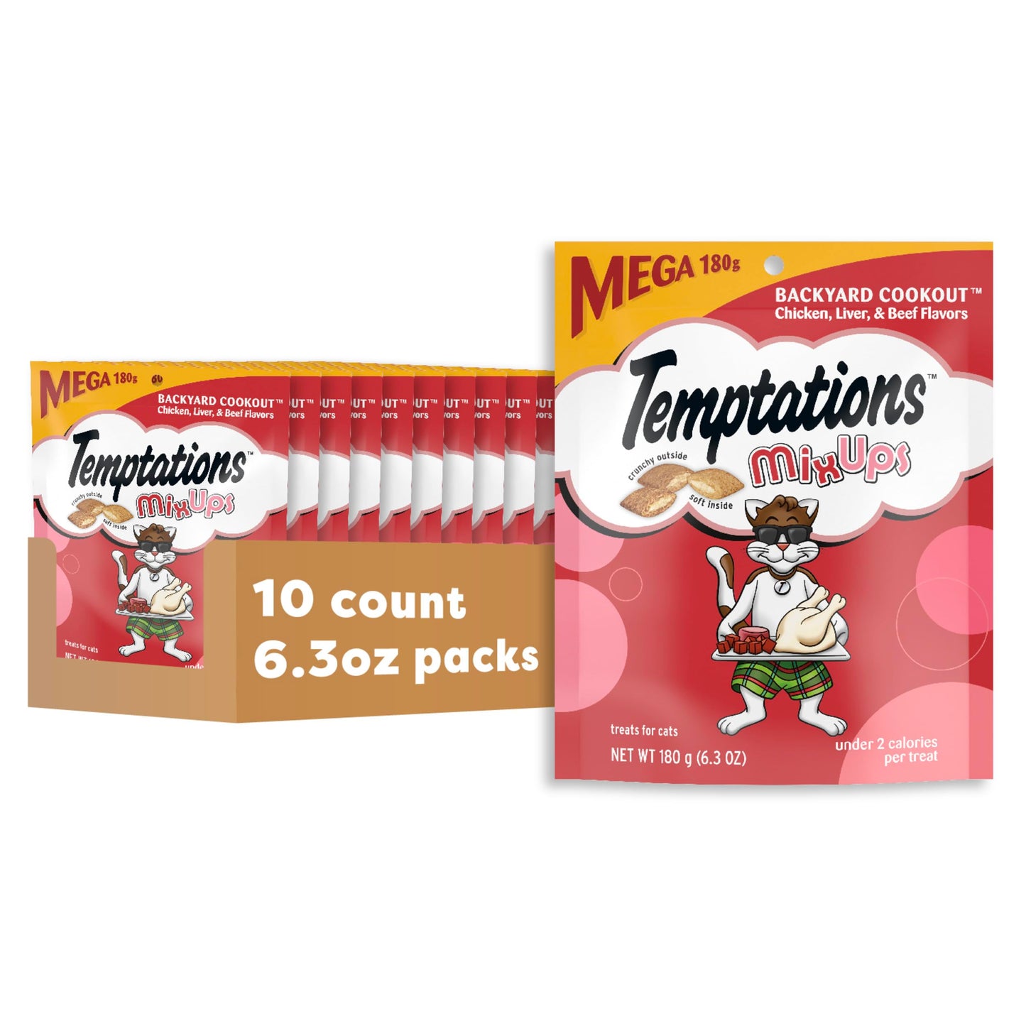 Temptations MixUps Backyard Cookout Flavor Crunchy and Soft Cat Treats, 6.3 oz. Pouch (Pack of 10)