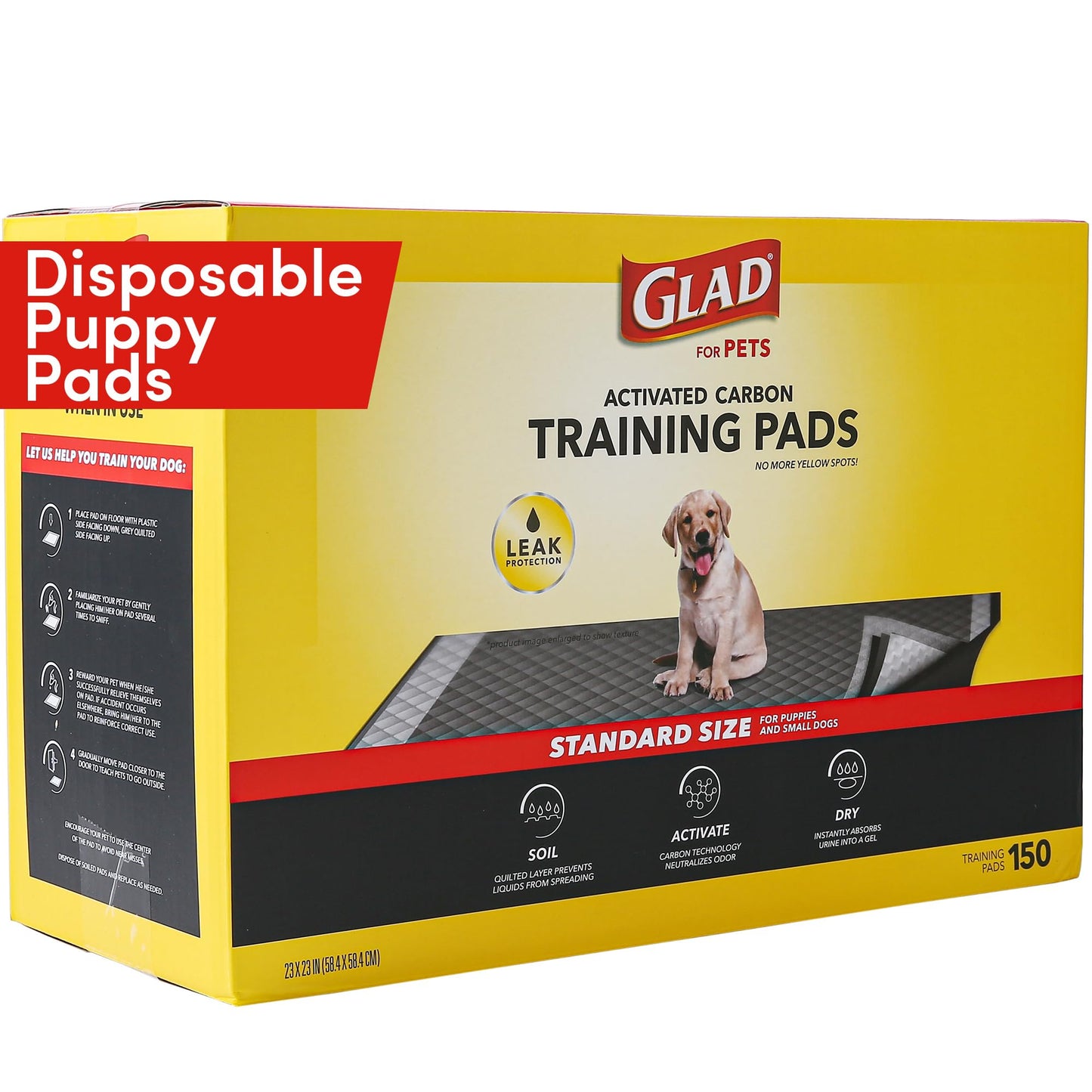 Glad for Pets Black Charcoal Puppy Pads - Super Absorbent Disposable Dog Pee Pads, Potty Training Pads, and Pet Supplies - Dog Pee Pads for Crate Training and Indoor Use 23" x 23" - 150 Count