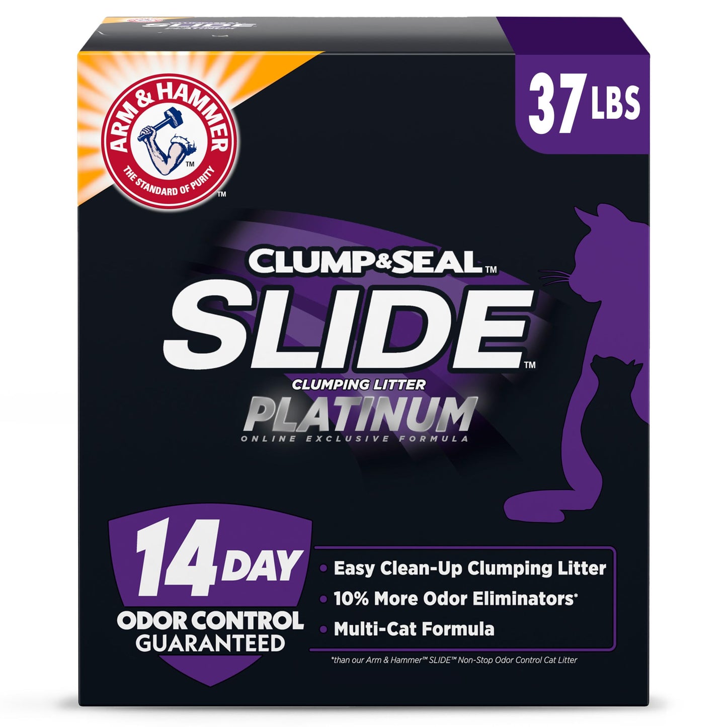 ARM & HAMMER Clump & Seal SLIDE Platinum Multi-Cat Clumping Litter, Easy Clean, Superior Odor Control, 37 Lbs