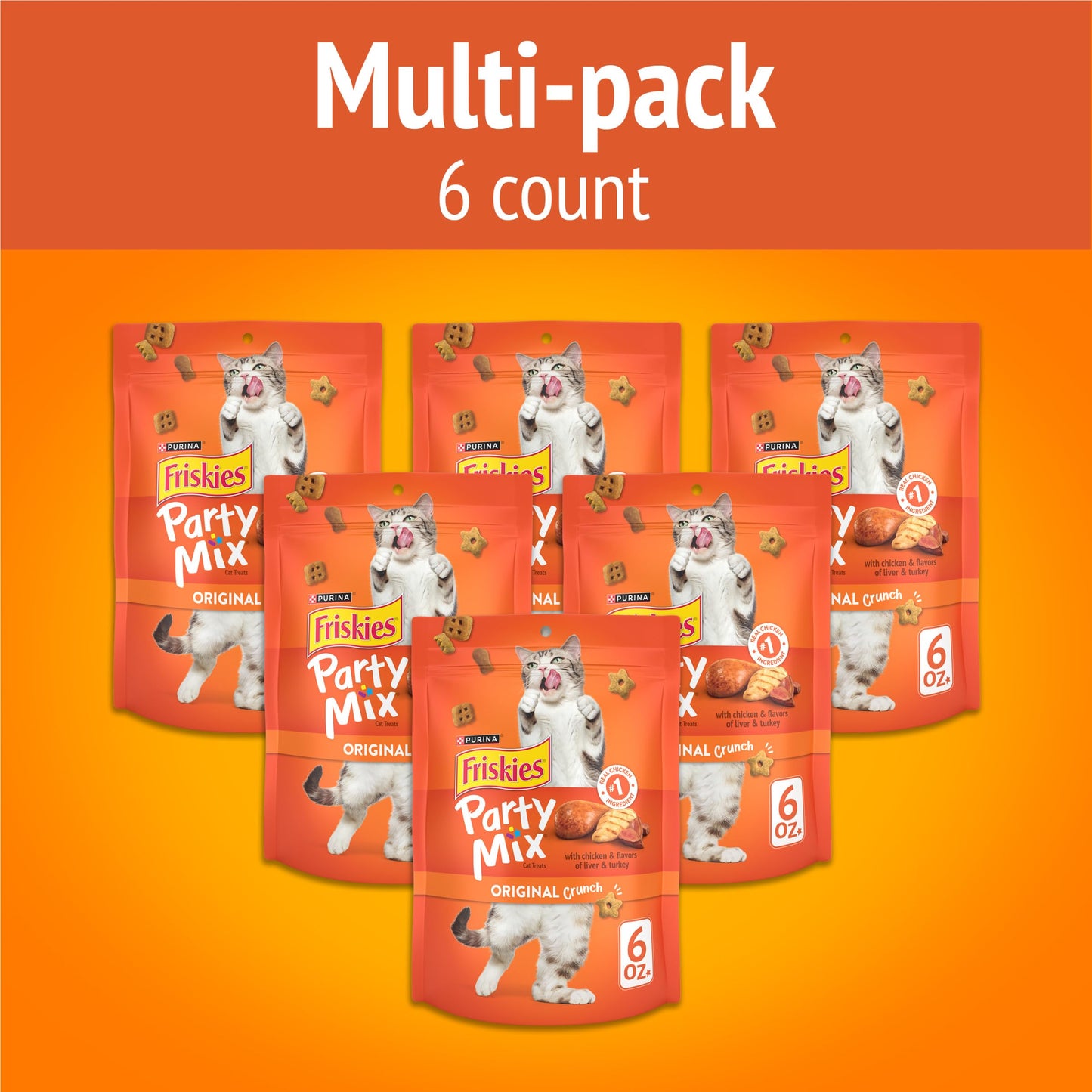 Purina Friskies Cat Treats, Party Mix Original Crunch - (Pack of 6) 6 oz. Pouches