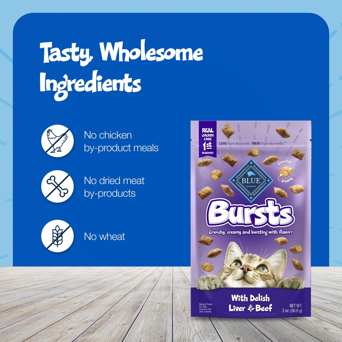 Blue Buffalo Bursts Crunchy & Creamy Cat Treats, Great for Training, Delish Liver & Beef, 5-oz Bag