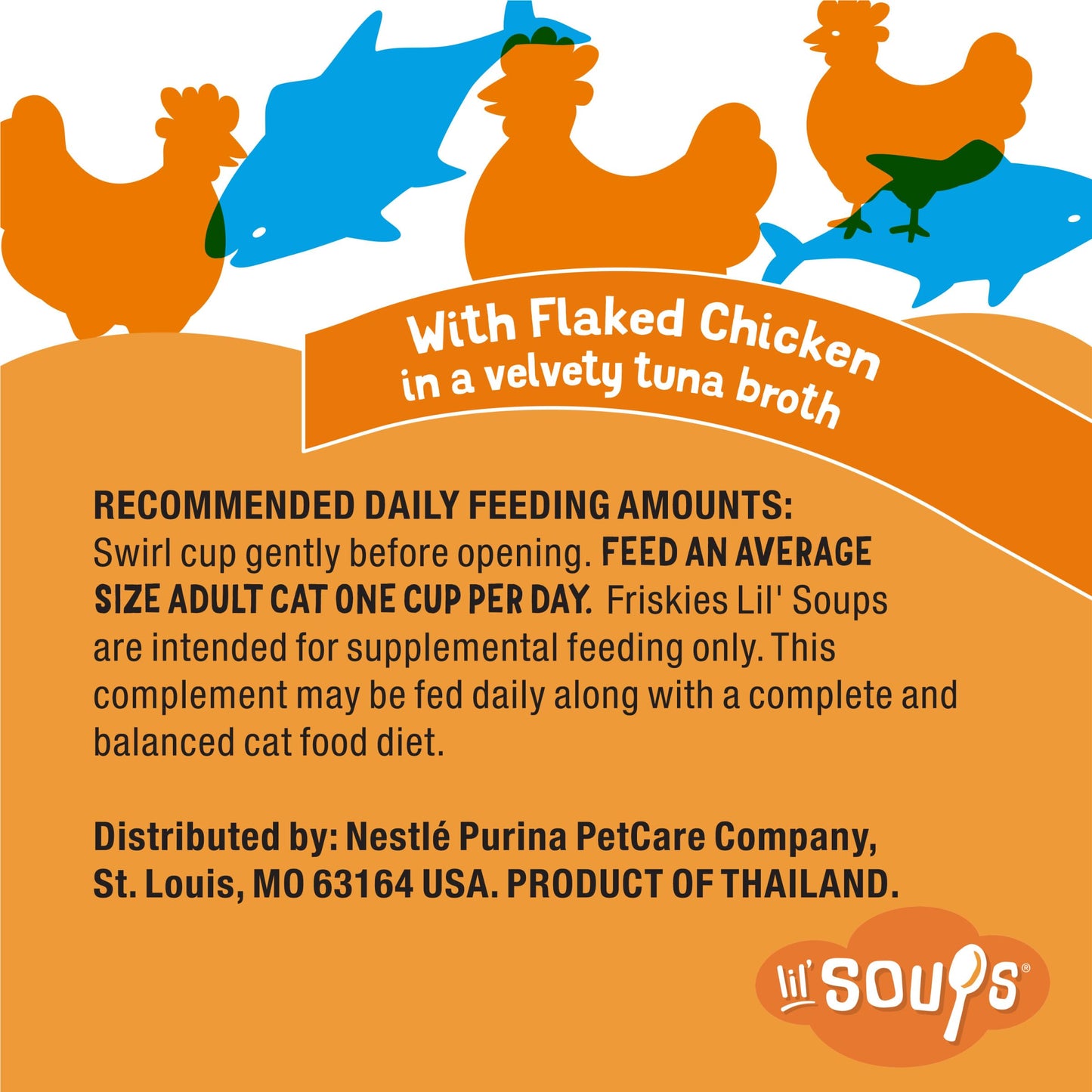 Purina Friskies Natural, Grain Free Wet Cat Food Lickable Cat Treats, Lil' Soups Flaked Chicken - (Pack of 8) 1.2 oz. Tubs