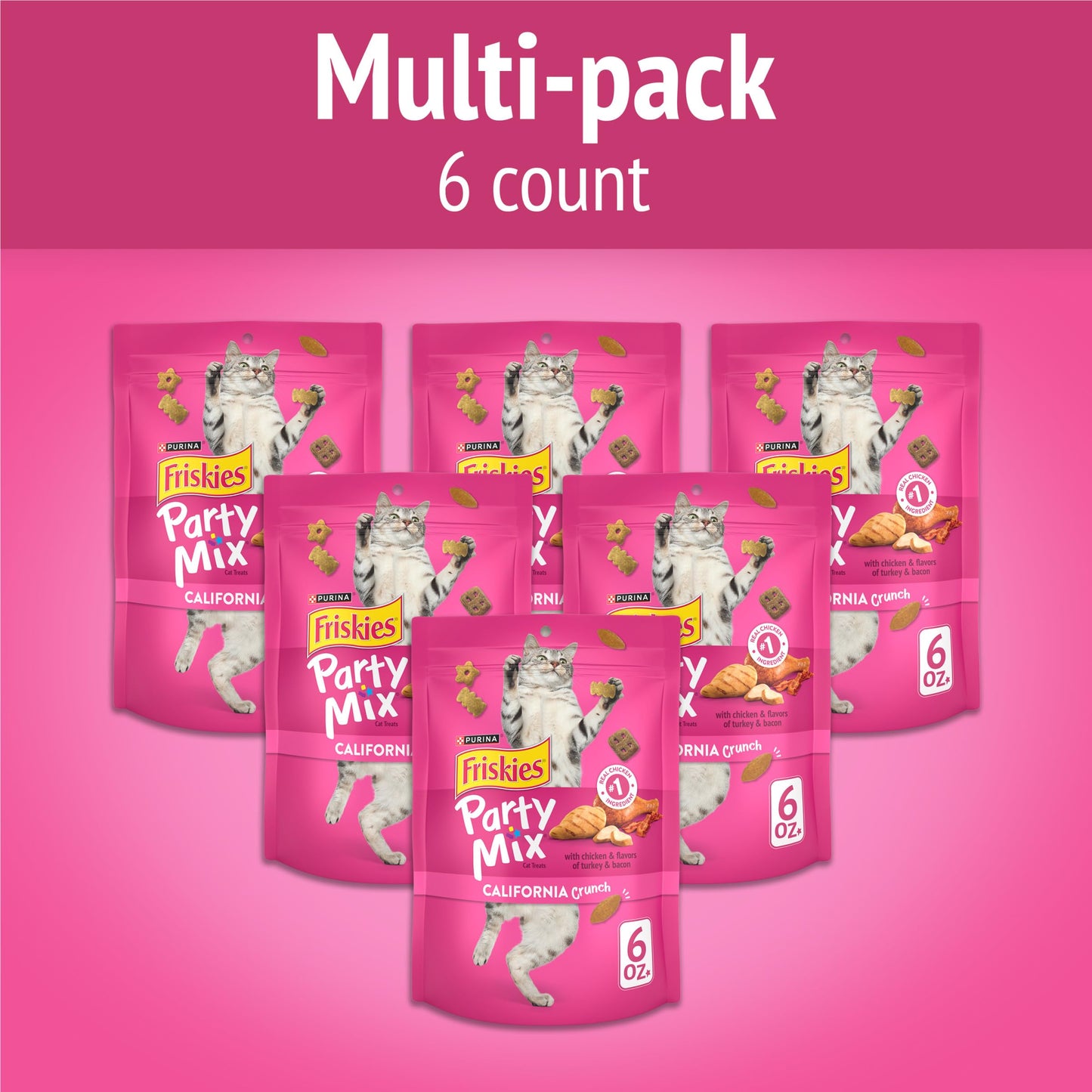 Purina Friskies Cat Treats, Party Mix California Crunch With Chicken - (Pack of 6) 6 oz. Pouches