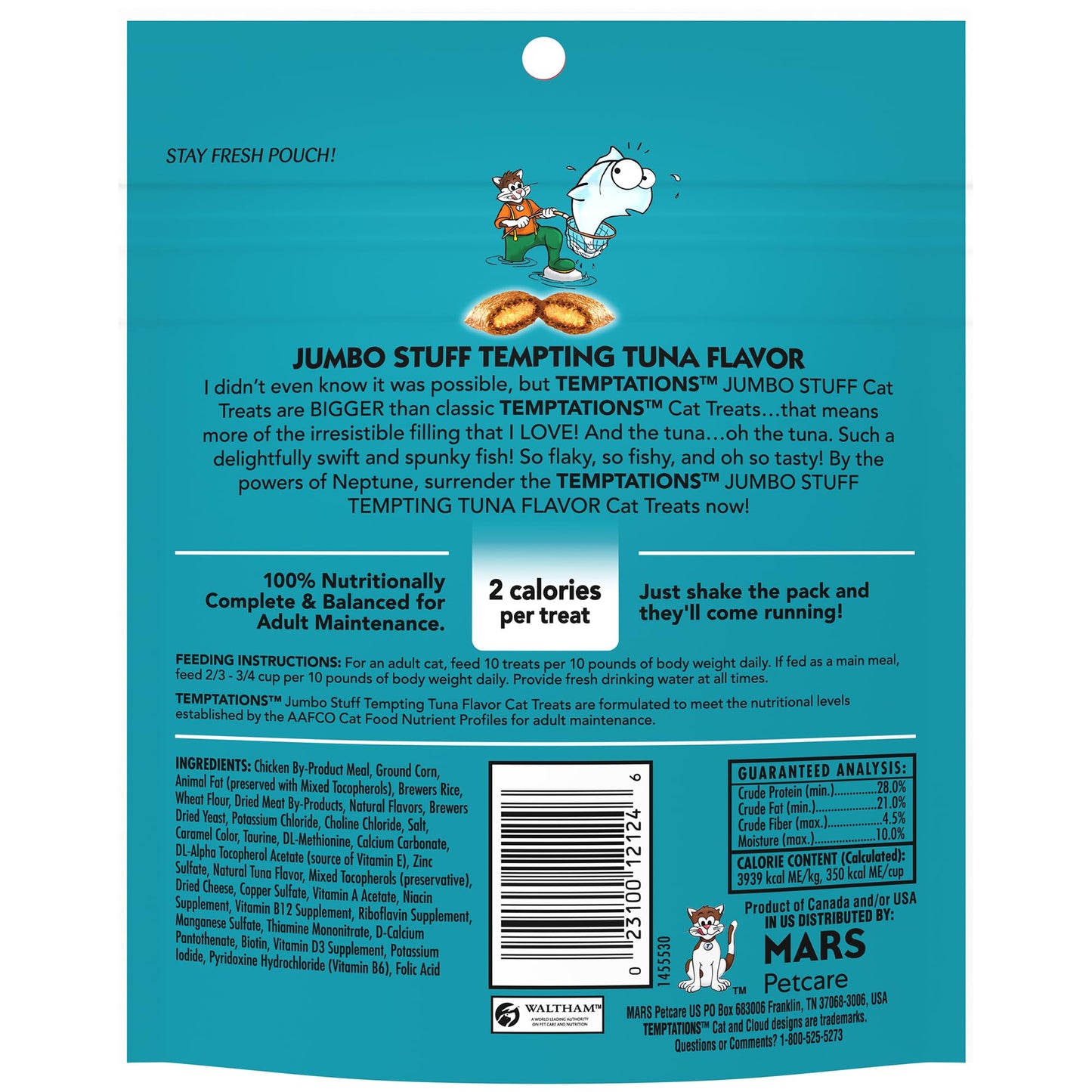 Temptations Jumbo Stuff Crunchy and Soft Cat Treats Tempting Tuna Flavor, (10) 5.3 oz. Pouches