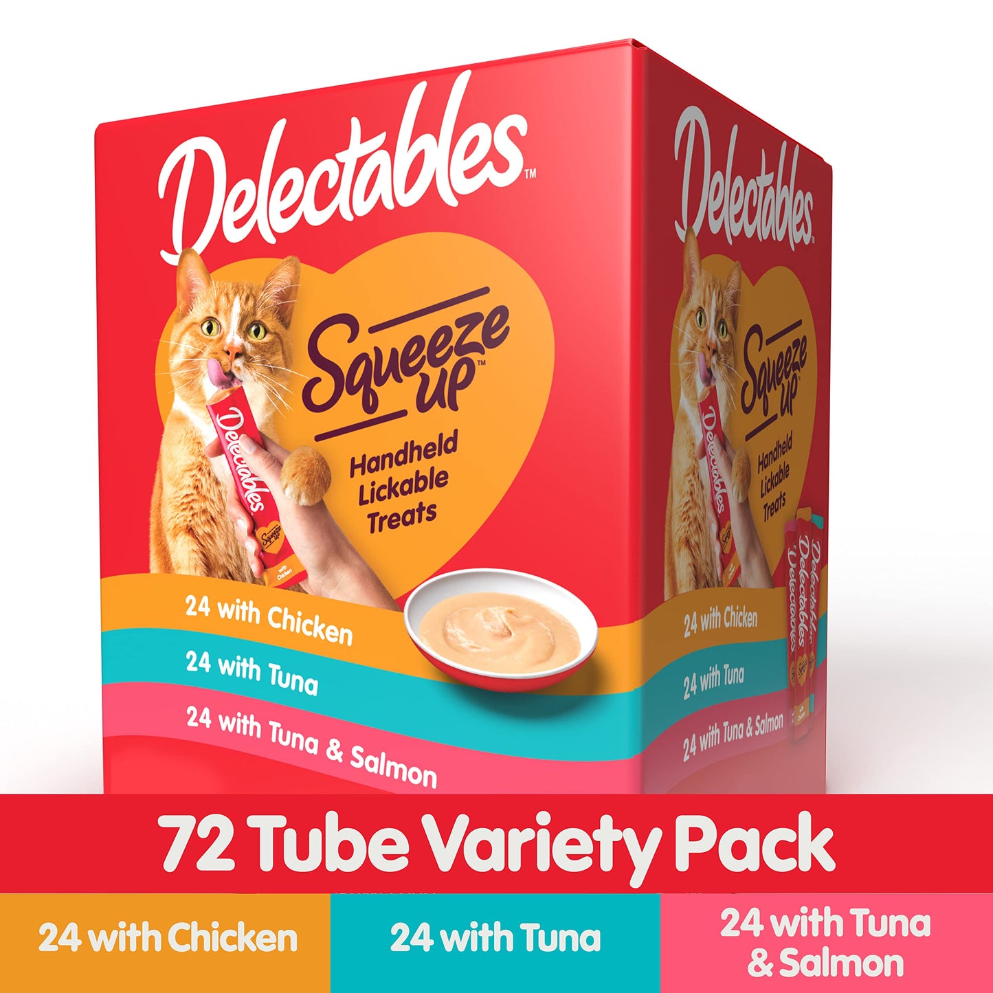 Delectables Squeeze Up Variety Pack, Creamy Squeezable Puree, Lickable Wet Cat Treats, Grain Free, No Added Fillers, No by-Products, No Added Preservatives, 0.5 Ounces Tube, 72 Tubes Total