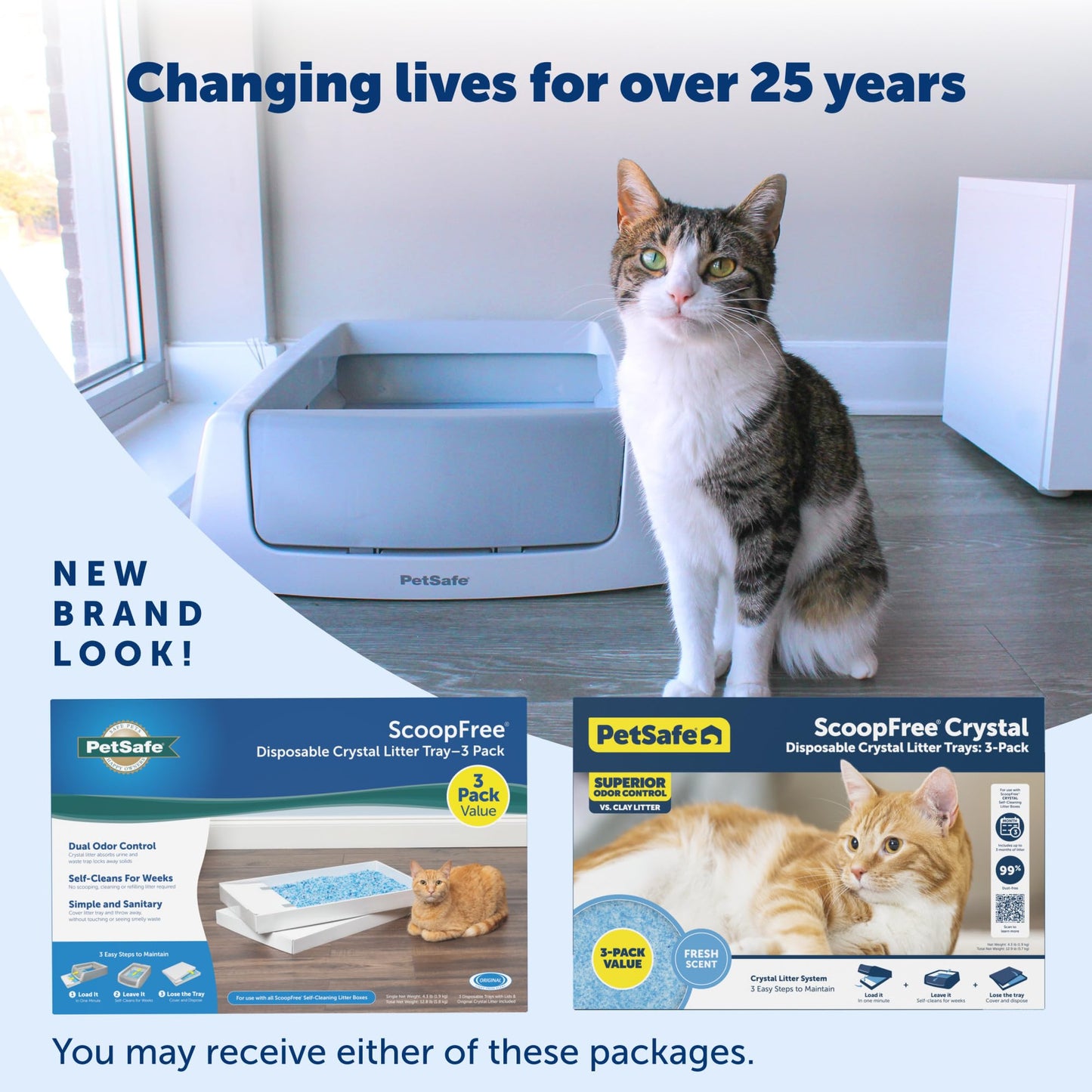 PetSafe ScoopFree Crystal Cat Litter & Refill Tray, Fresh Scent, 4.3 Lb Bag with Each Tray, Pack of 3