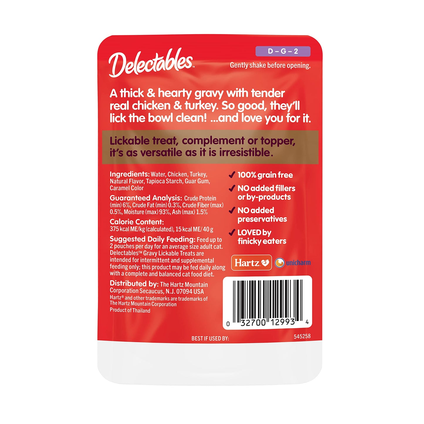 Hartz Delectables Gravy Non-Seafood Lickable Wet Cat Treat & Food Topper, Chicken & Turkey, 12 Pack, 1.40 Ounce (Pack of 12)