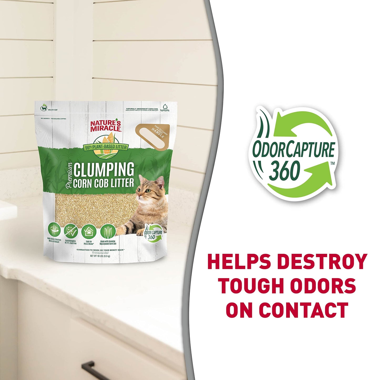Nature’s Miracle Premium Clumping Corn Cob Litter, 10 Pounds, Made With Real Corn Cob For Fast-Clumping Litter For Multi-Cat Households