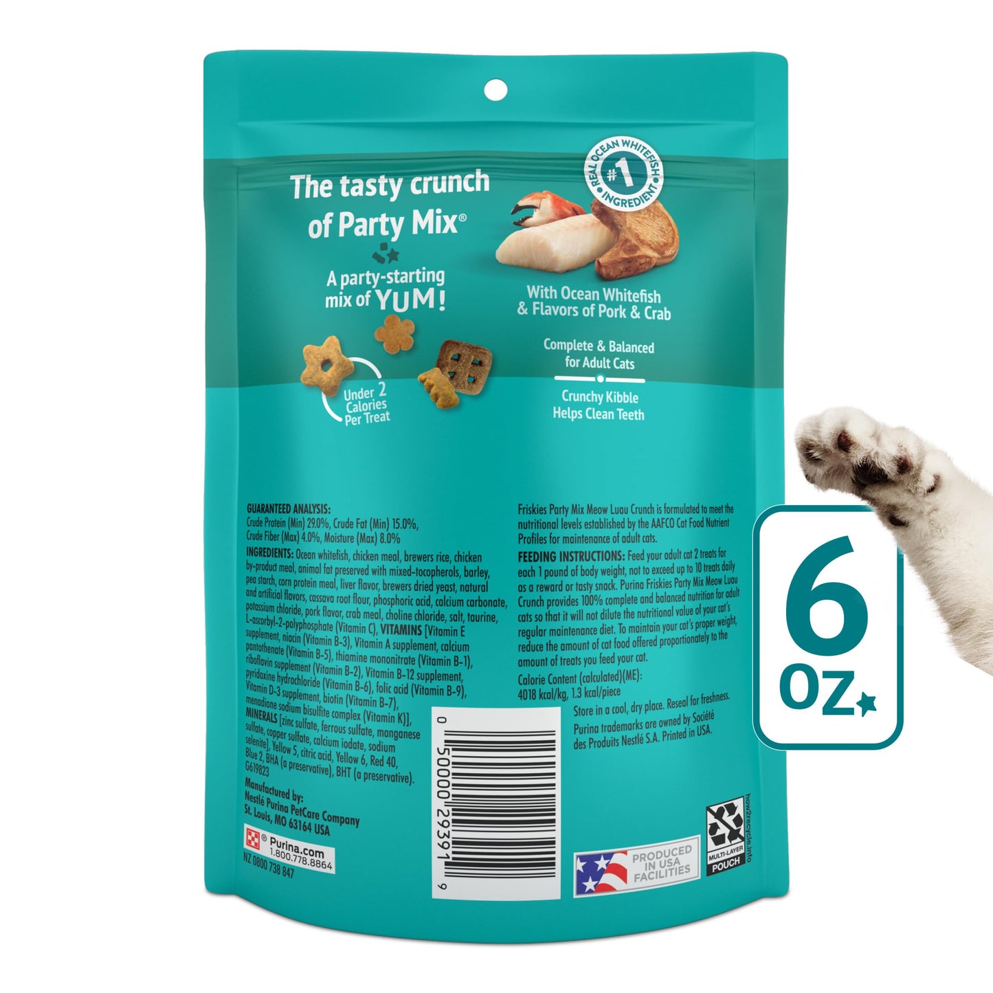 Purina Friskies Cat Treats, Party Mix Meow Luau Crunch - (Pack of 6) 6 oz. Pouches