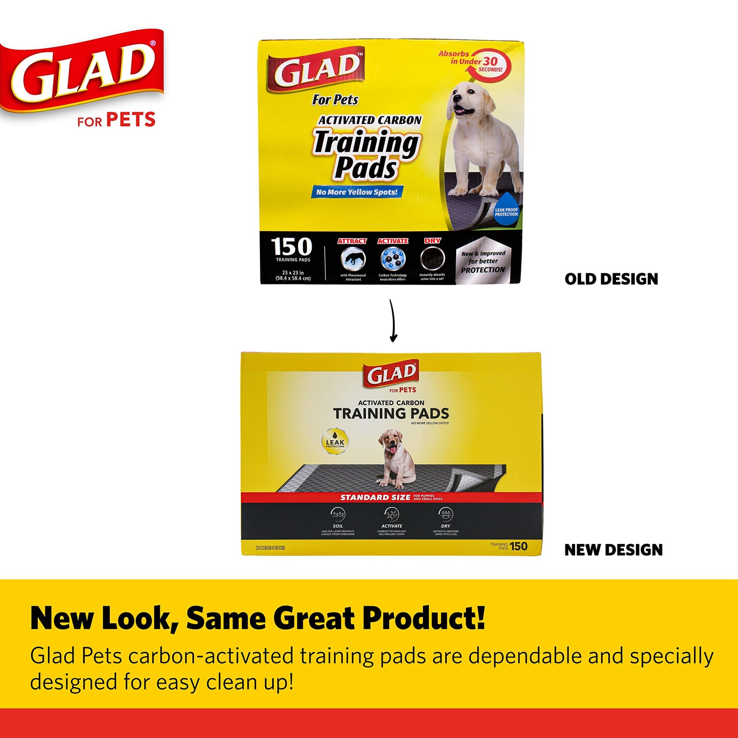 Glad for Pets Black Charcoal Puppy Pads - Super Absorbent Disposable Dog Pee Pads, Potty Training Pads, and Pet Supplies - Dog Pee Pads for Crate Training and Indoor Use 23" x 23" - 150 Count