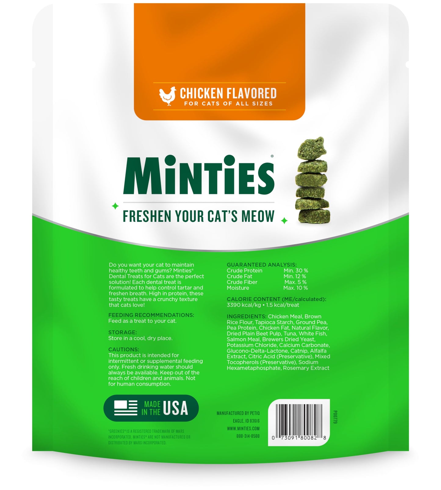 Minties Dental Treats for Cats, Chicken Flavored Treats for Cats, Freshens Breath and Controls Tartar, 10oz