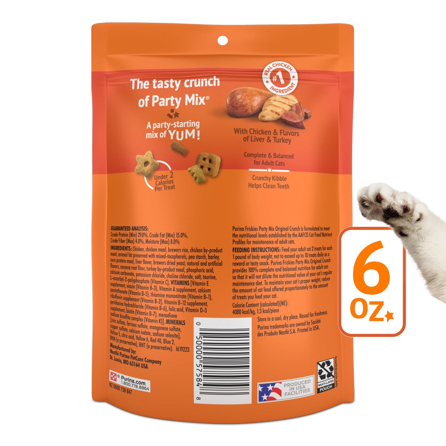 Purina Friskies Cat Treats, Party Mix Original Crunch - (Pack of 6) 6 oz. Pouches