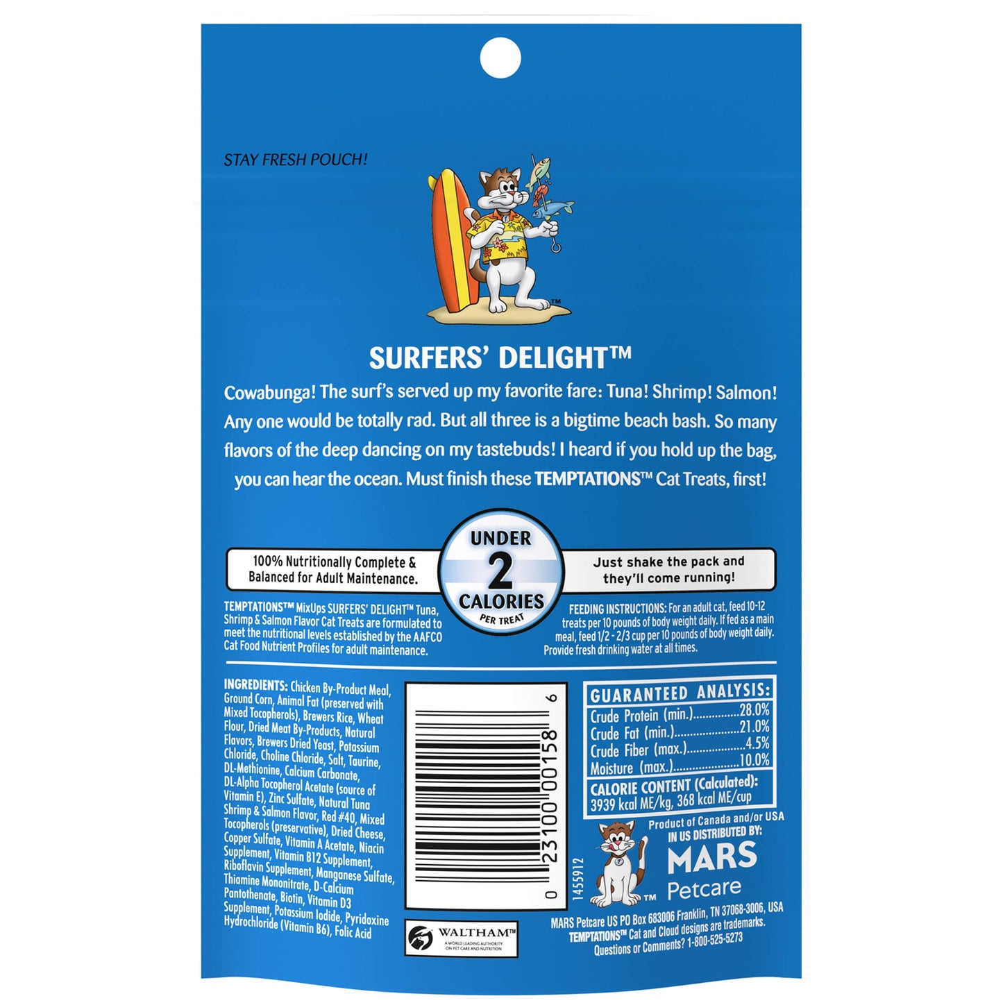 TEMPTATIONS MIXUPS Crunchy and Soft Cat Treats SURFERS' DELIGHT Flavor, (12) 3 oz. Pouches