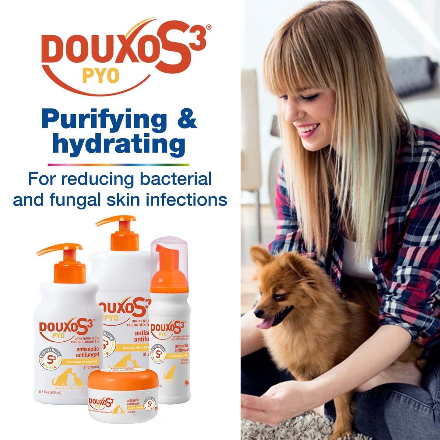 Douxo S3 Pyo Pads, Contains 3% Chlorhexidine & 0.5% Ophytrium, Antiseptic & Hydrating, For Bacterial or Yeast Skin Infections, For Dogs and Cats, 30 Pads