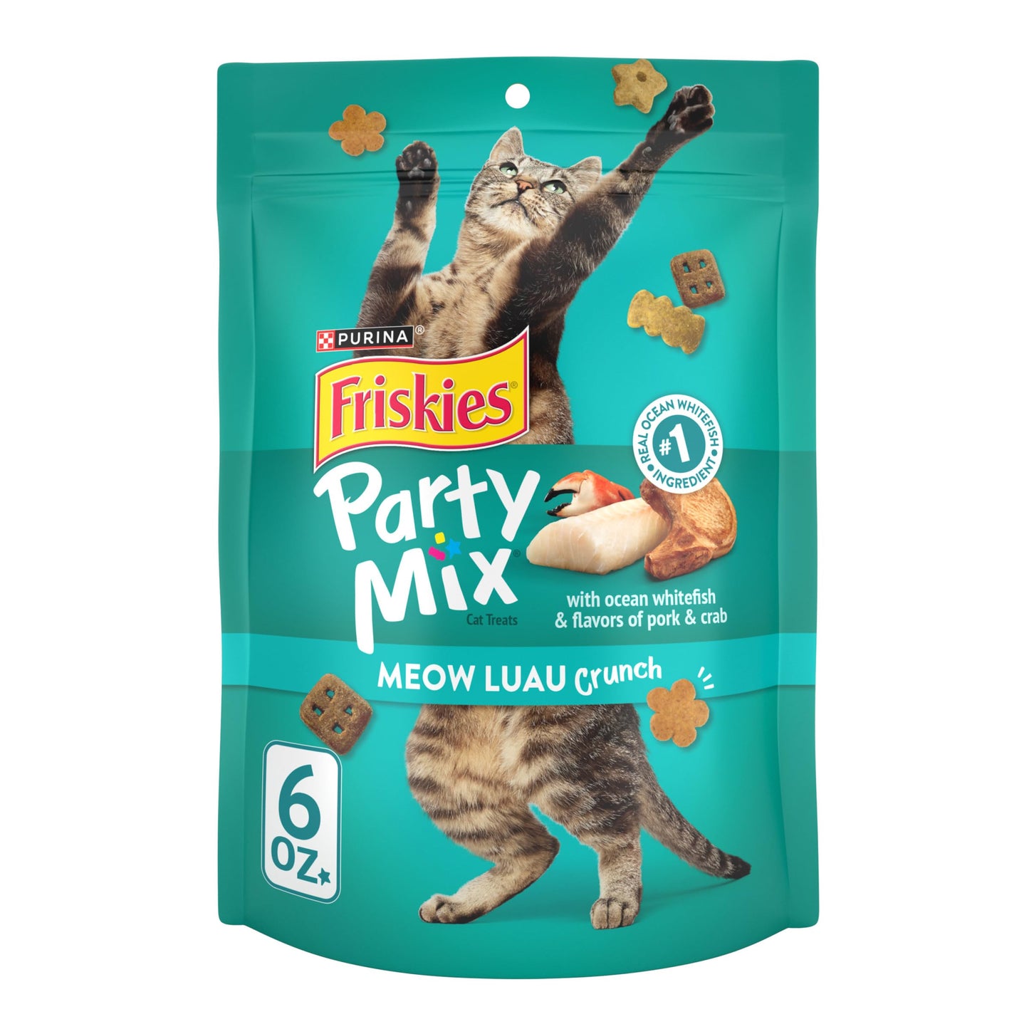Purina Friskies Cat Treats, Party Mix Meow Luau Crunch - (Pack of 6) 6 oz. Pouches