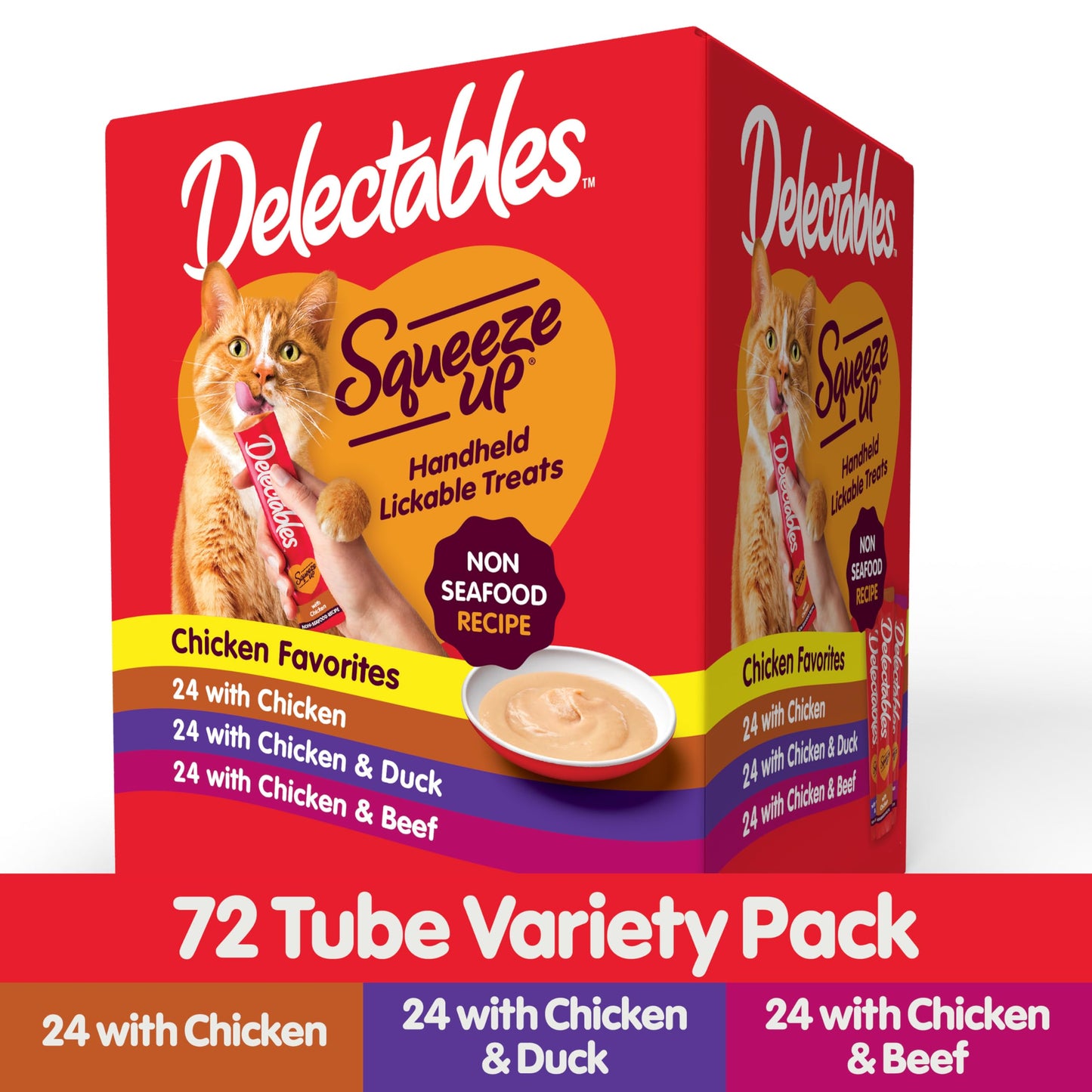Delectables Squeeze Up Non-Seafood Variety Pack, Creamy Squeezable Puree, Lickable Wet Cat Treats, Grain Free, No Added Fillers, No By-Products, No Added Preservatives, 0.5 Ounces Tube, 72 Tubes Total