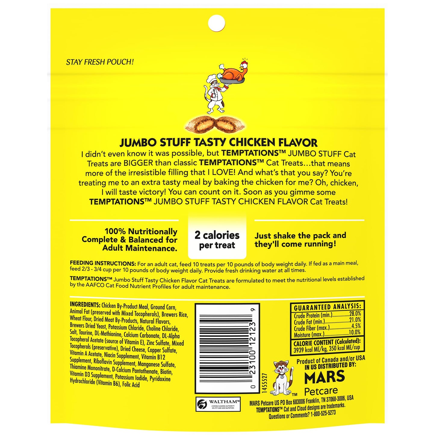 Temptations Jumbo Stuff Crunchy and Soft Cat Treats Tasty Chicken Flavor, 5.3 oz (Pack of 10)