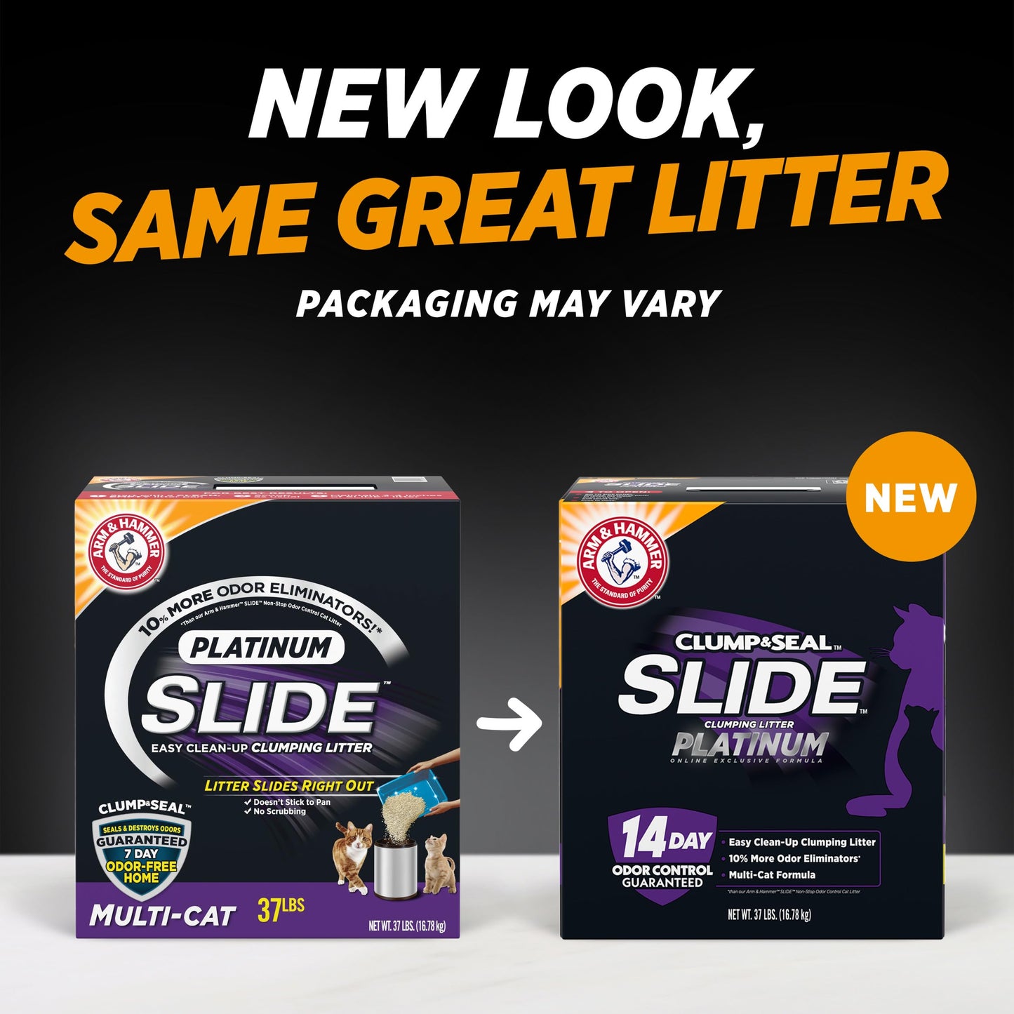 ARM & HAMMER Clump & Seal SLIDE Platinum Multi-Cat Clumping Litter, Easy Clean, Superior Odor Control, 37 Lbs