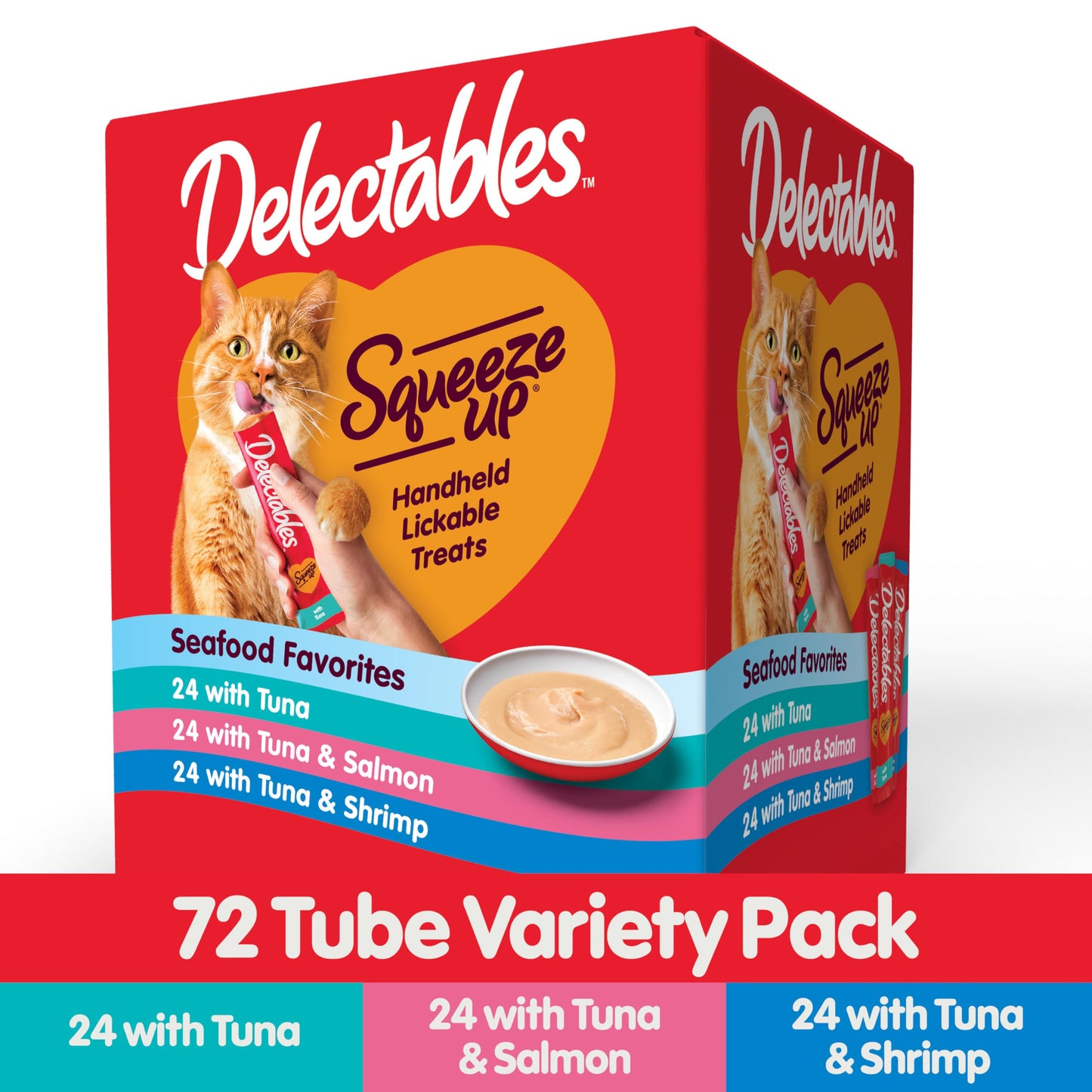 Delectables Squeeze Up Seafood Variety Pack, Creamy Squeezable Puree, Lickable Wet Cat Treats, Grain Free, No Added Fillers, No by-Products, No Added Preservatives, 0.5 Ounces Tube, 72 Tubes Total