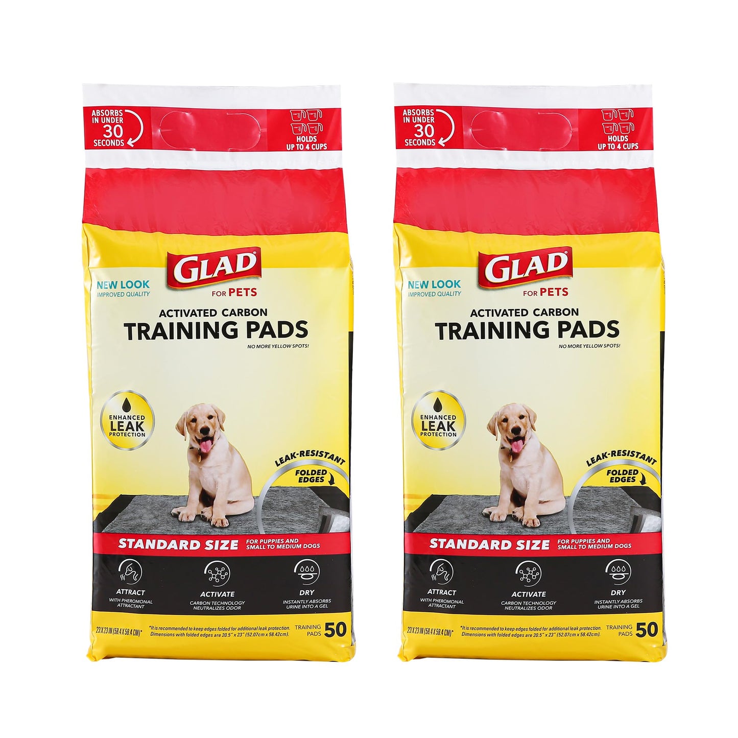Glad for Pets Black Charcoal Dog Pads - Super Absorbent, Disposable Pee Pads for Puppy Potty Training & Indoor Use - 23" x 23" - 50 Count - 2 Pack