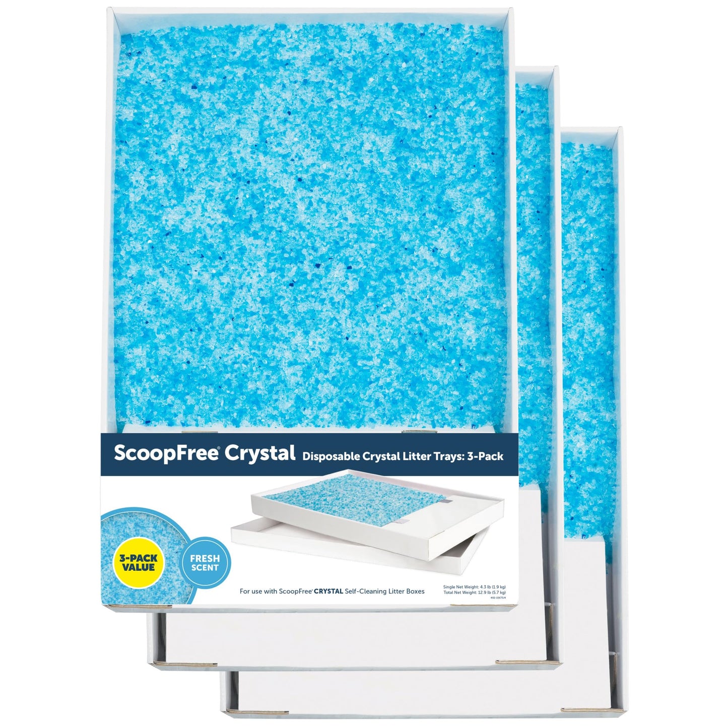 PetSafe ScoopFree Crystal Cat Litter & Refill Tray, Fresh Scent, 4.3 Lb Bag with Each Tray, Pack of 3