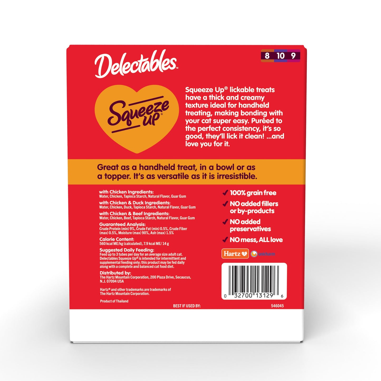 Delectables Squeeze Up Non-Seafood Variety Pack, Creamy Squeezable Puree, Lickable Wet Cat Treats, Grain Free, No Added Fillers, No By-Products, No Added Preservatives, 0.5 Ounces Tube, 72 Tubes Total