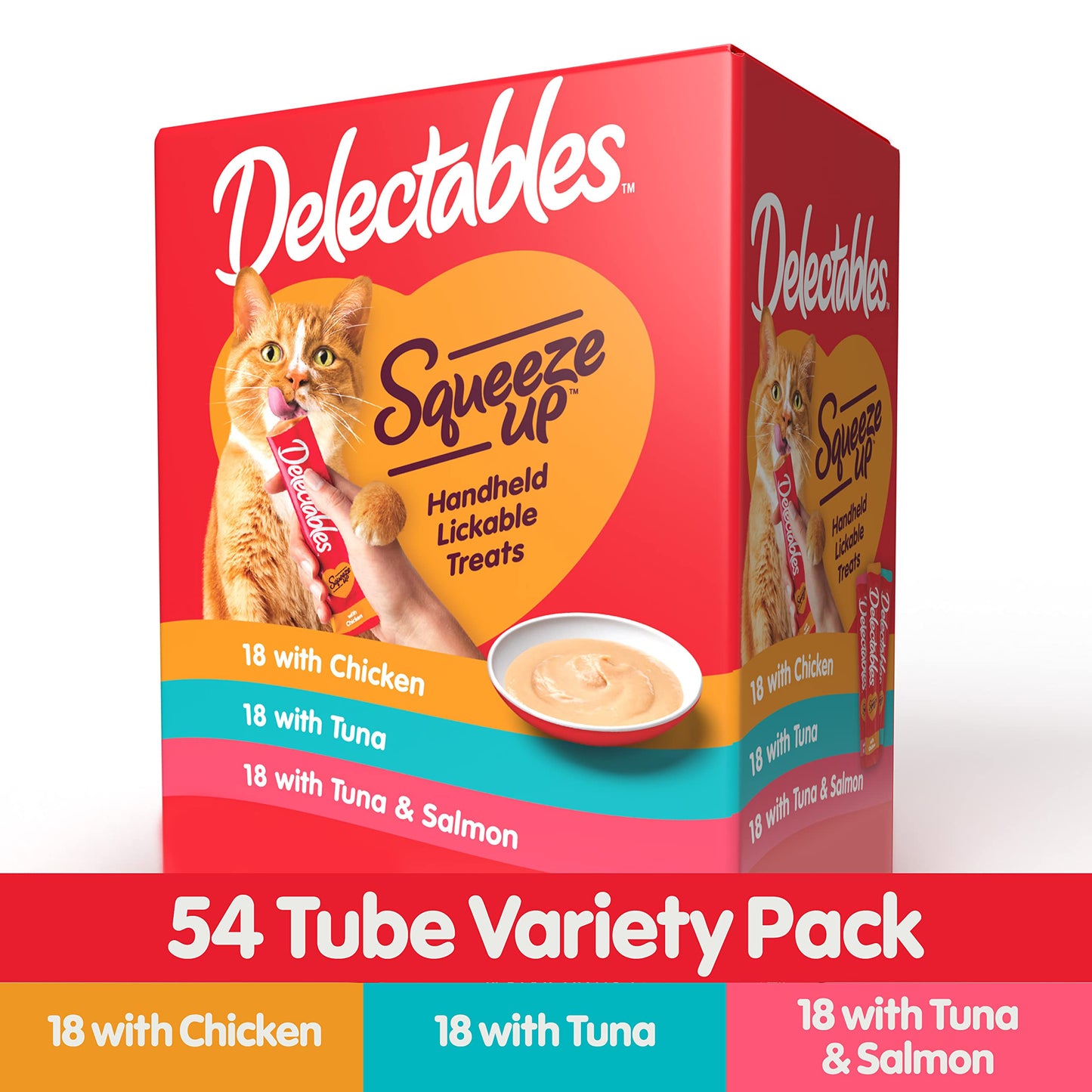 Delectables Squeeze Up Variety Pack, Creamy Squeezable Puree, Lickable Wet Cat Treats, Grain Free, No Added Fillers, No by-Products, No Added Preservatives, 0.5 Ounces Tube, 54 Tubes Total