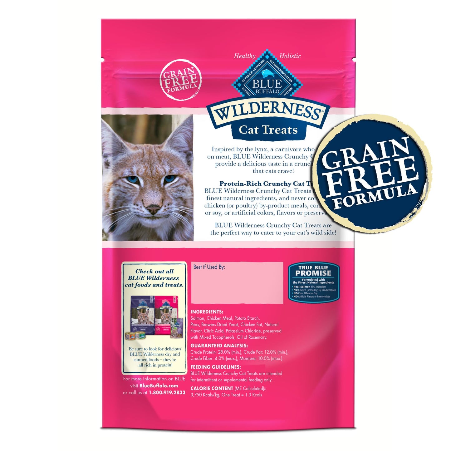 Blue Buffalo Wilderness High Protein Crunchy Cat Treats, Made with Natural Ingredients, Tasty Salmon Flavor, 2-oz Bag (Pack of 12)